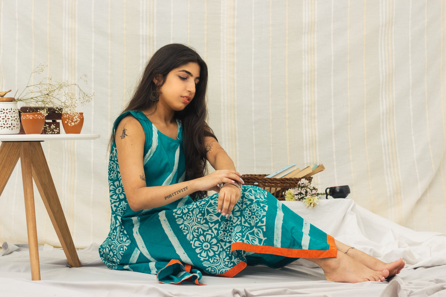 Cotton Batik Block Printed Tunic Dress • Floral Green