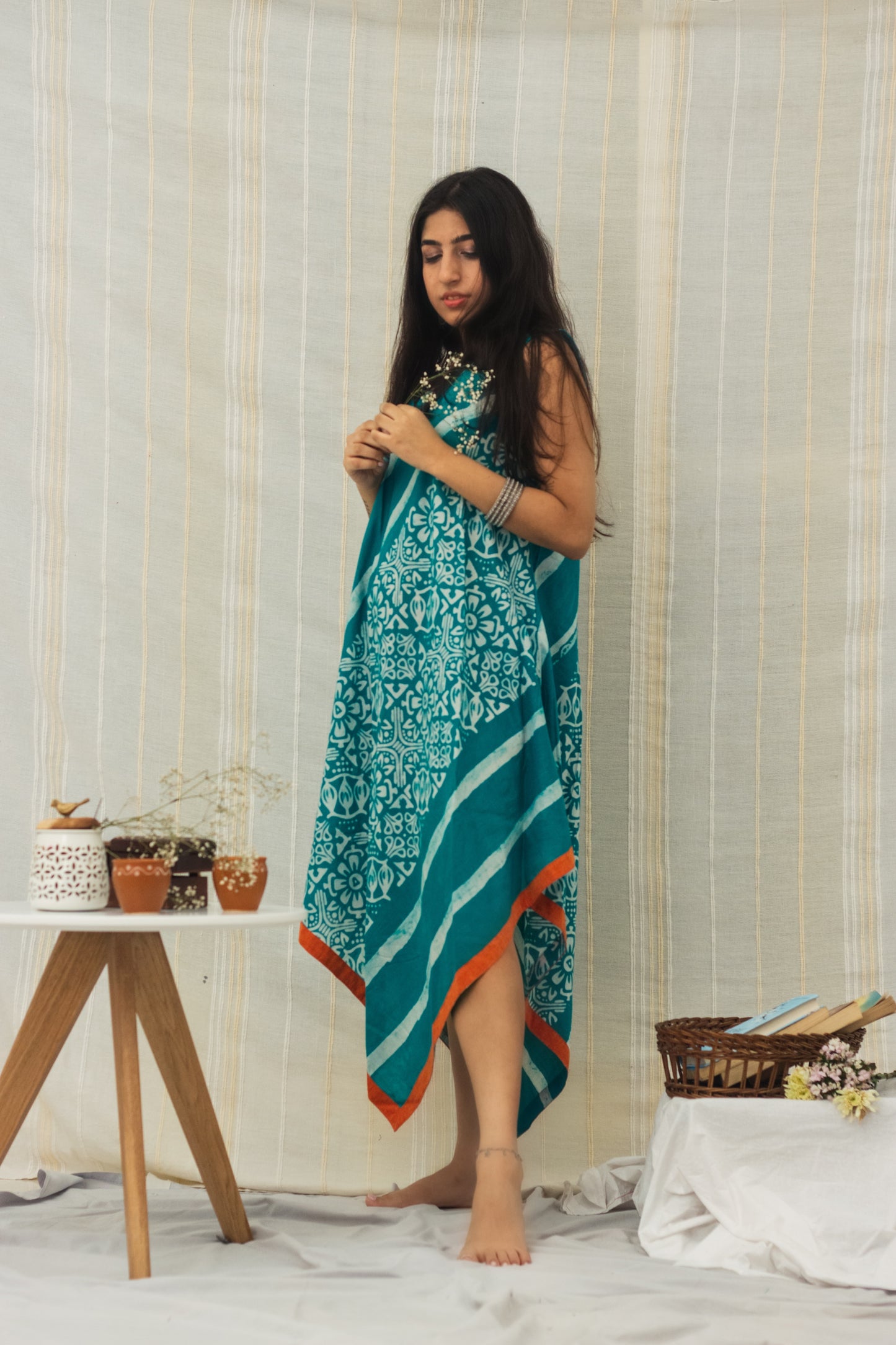 Cotton Batik Block Printed Tunic Dress • Floral Green
