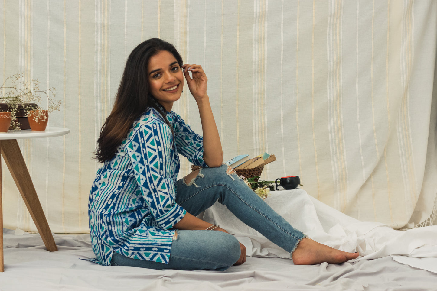 Cotton Batik Block Printed Kurta • Aztec Print