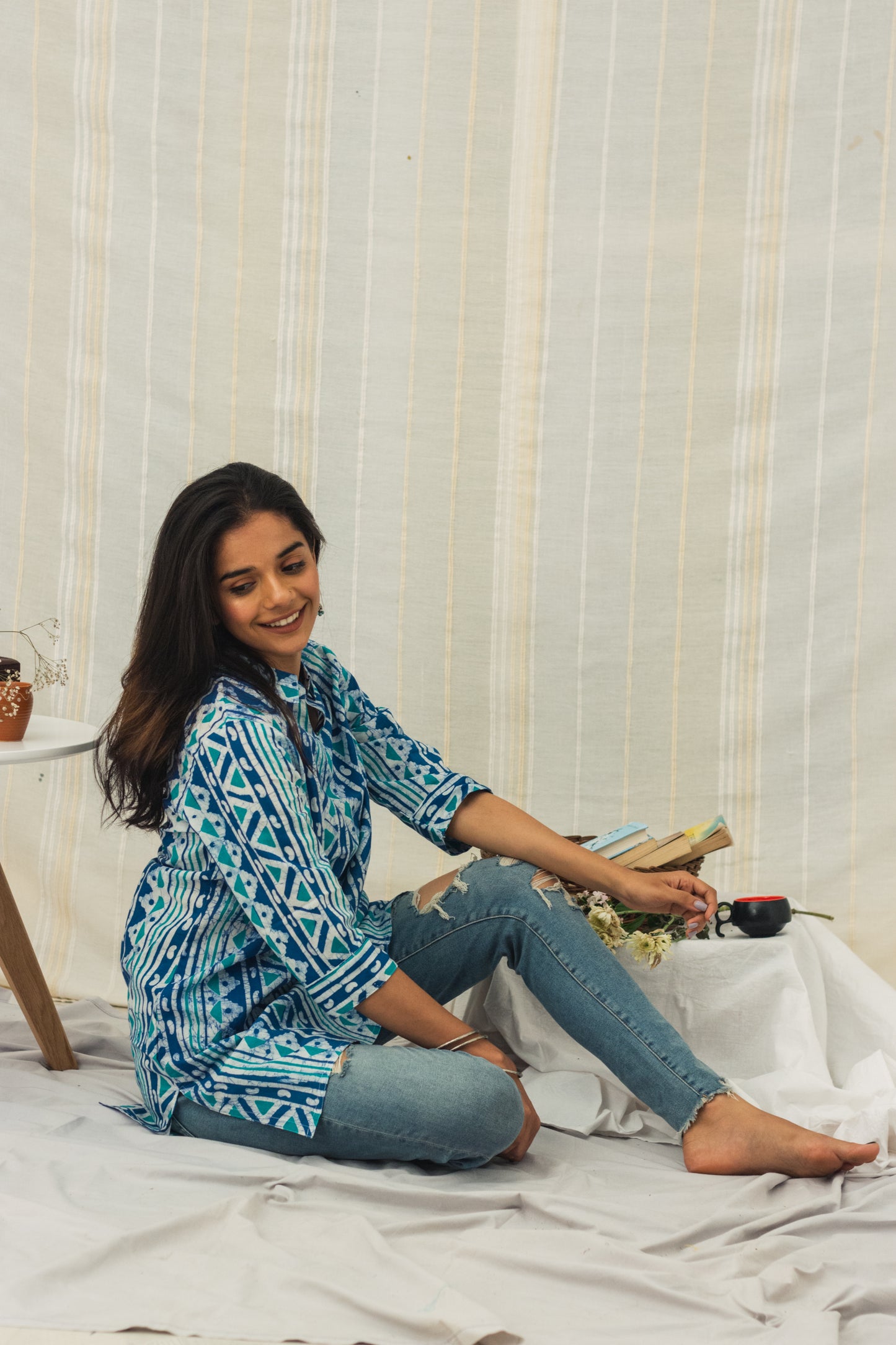 Cotton Batik Block Printed Kurta • Aztec Print