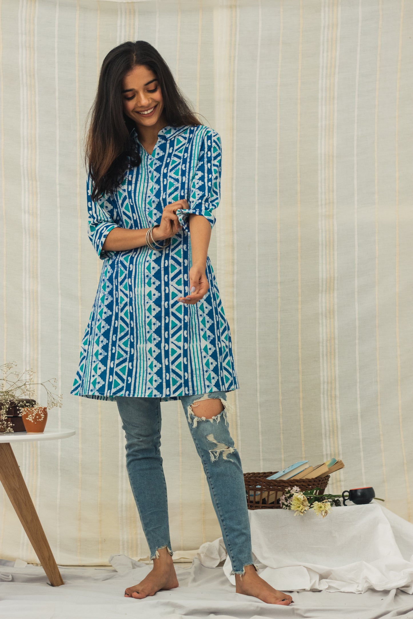 Cotton Batik Block Printed Kurta • Aztec Print