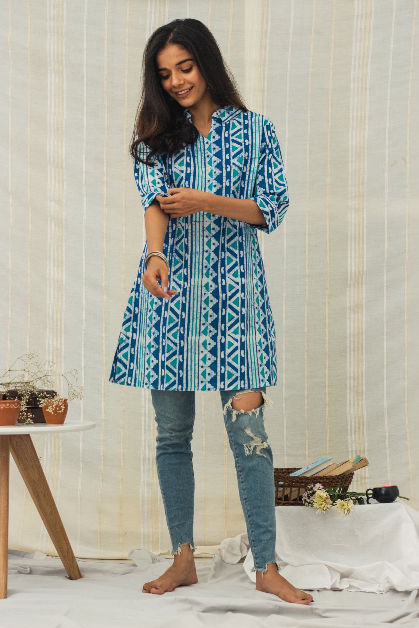Cotton Batik Block Printed Kurta • Aztec Print