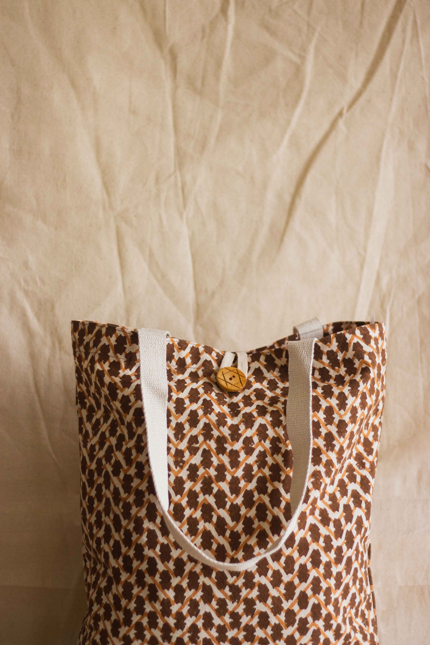 Cotton Shopping Tote Bag · Chevron Beige