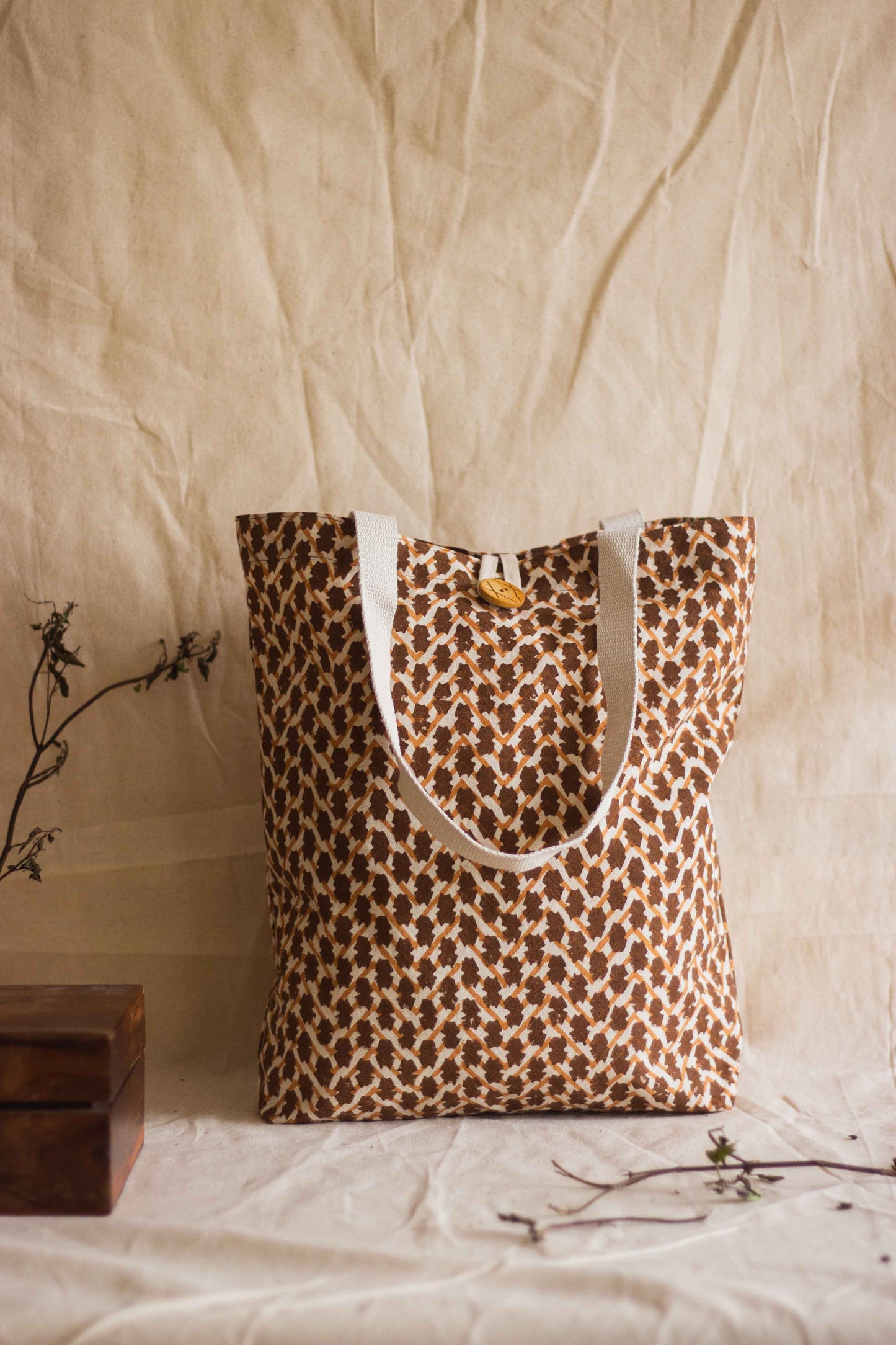 Cotton Shopping Tote Bag · Chevron Beige
