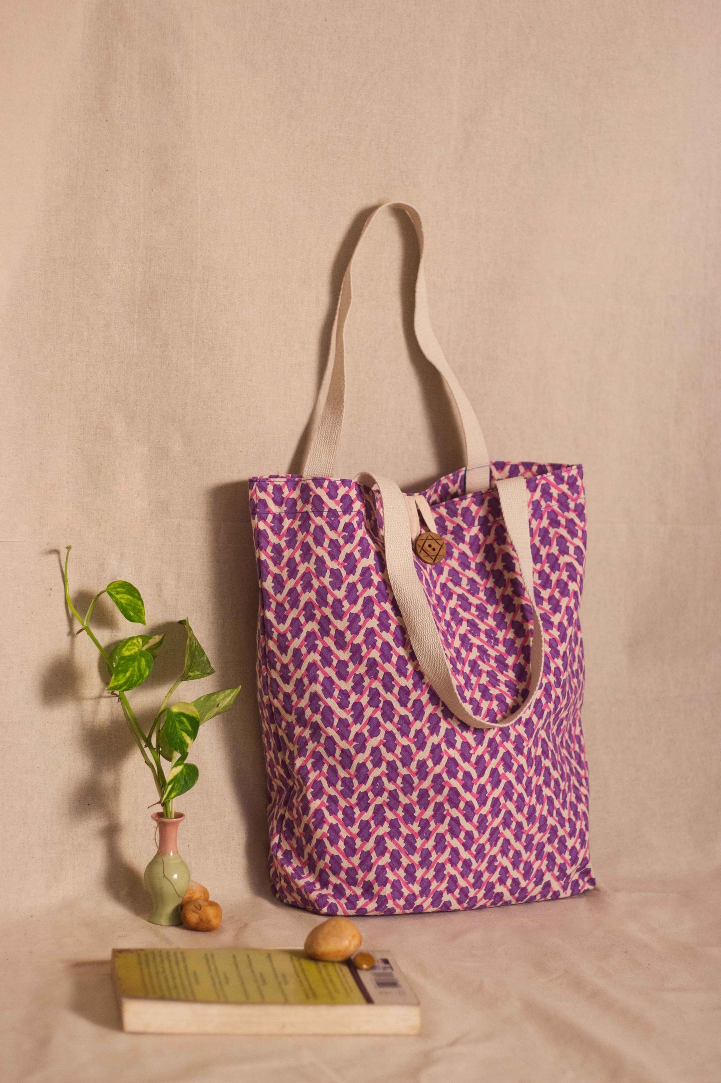 Cotton Shopping Tote Bag · Chevron Pink