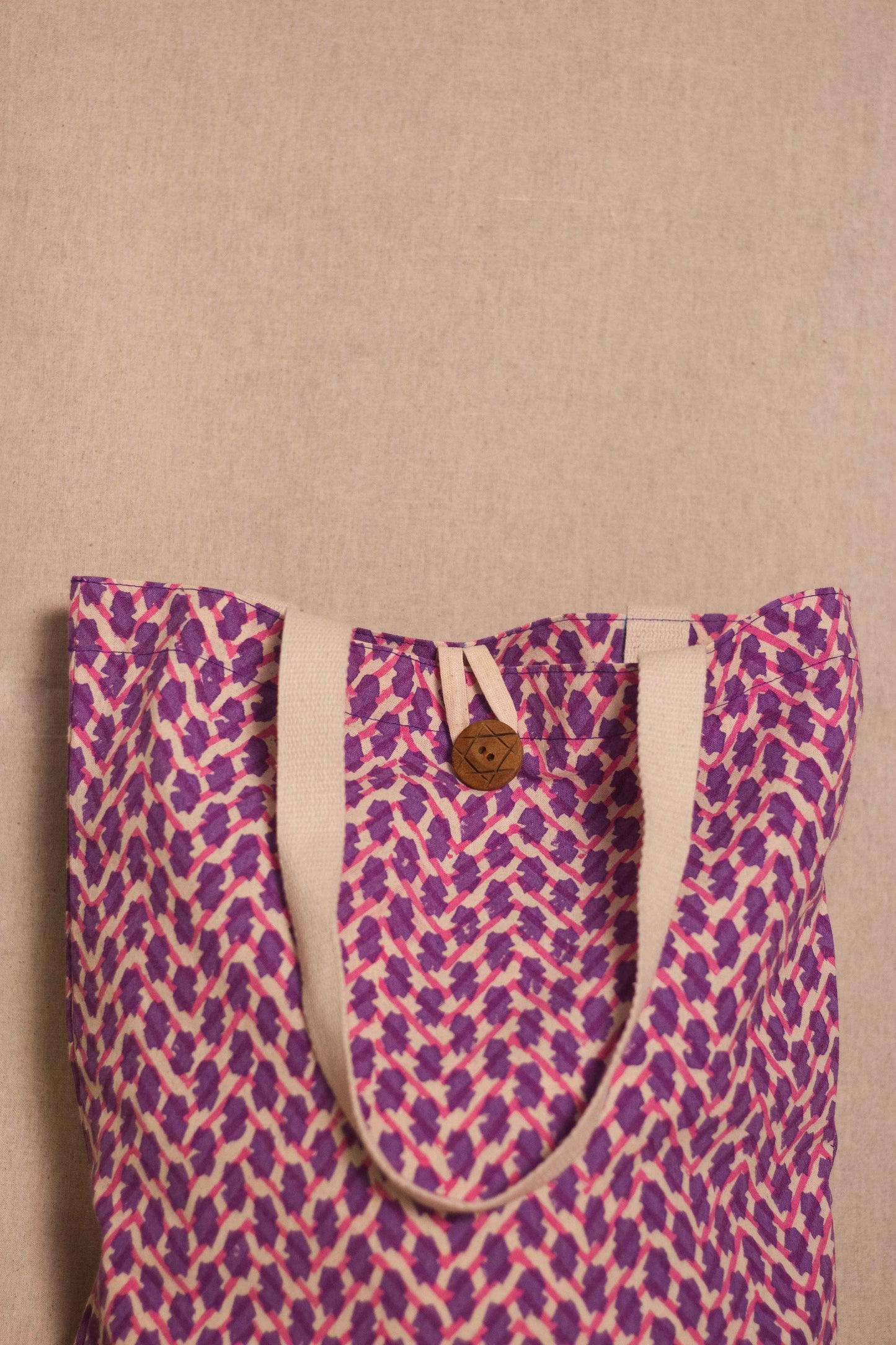 Cotton Shopping Tote Bag · Chevron Pink