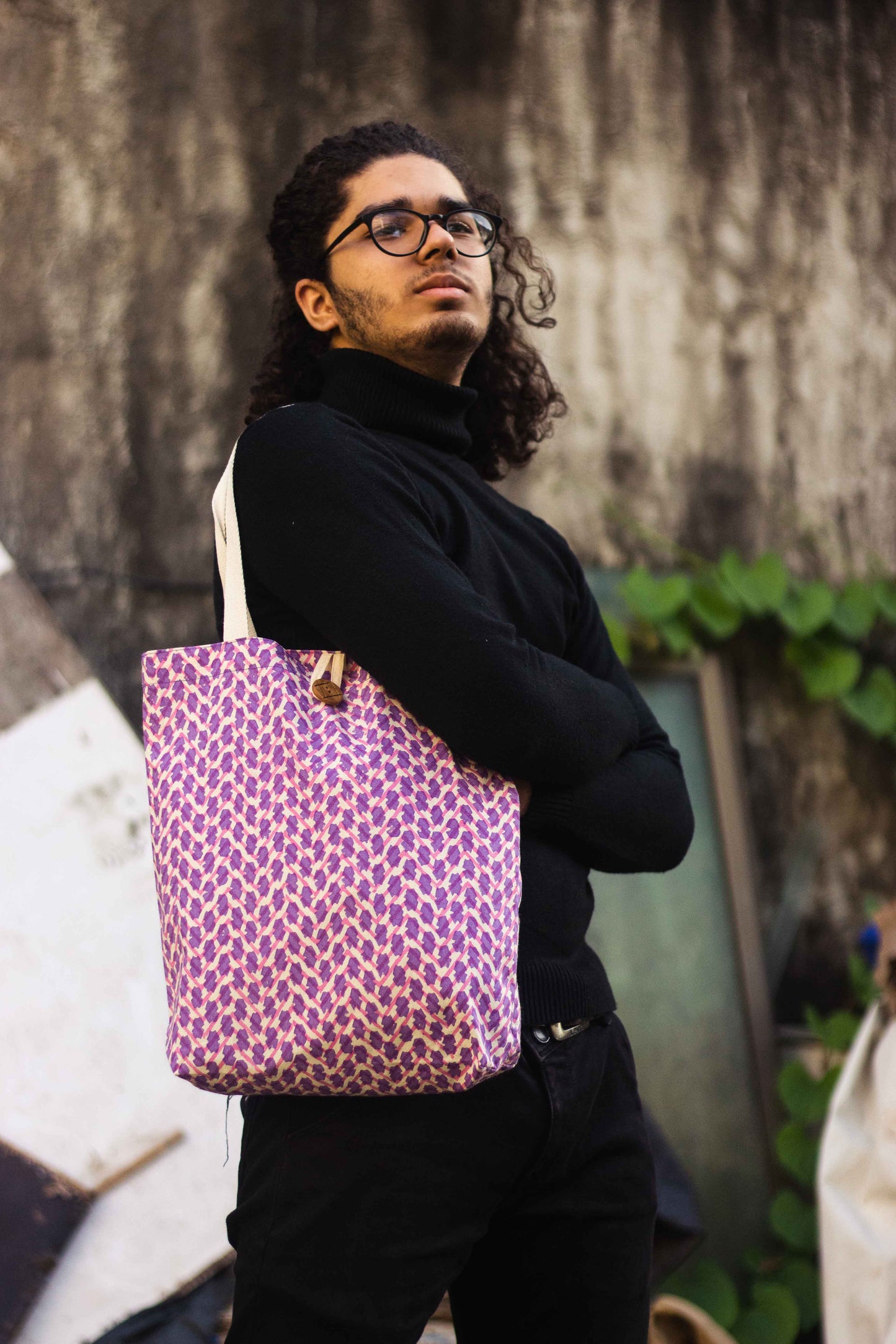 Cotton Shopping Tote Bag · Chevron Pink