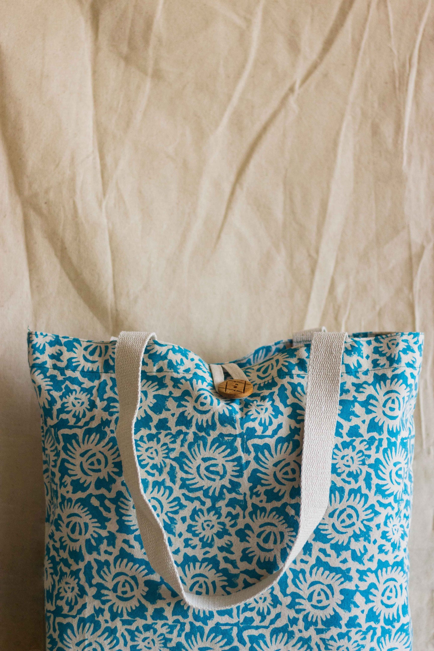 Cotton Shopping Tote Bag · Floral Fun Blue