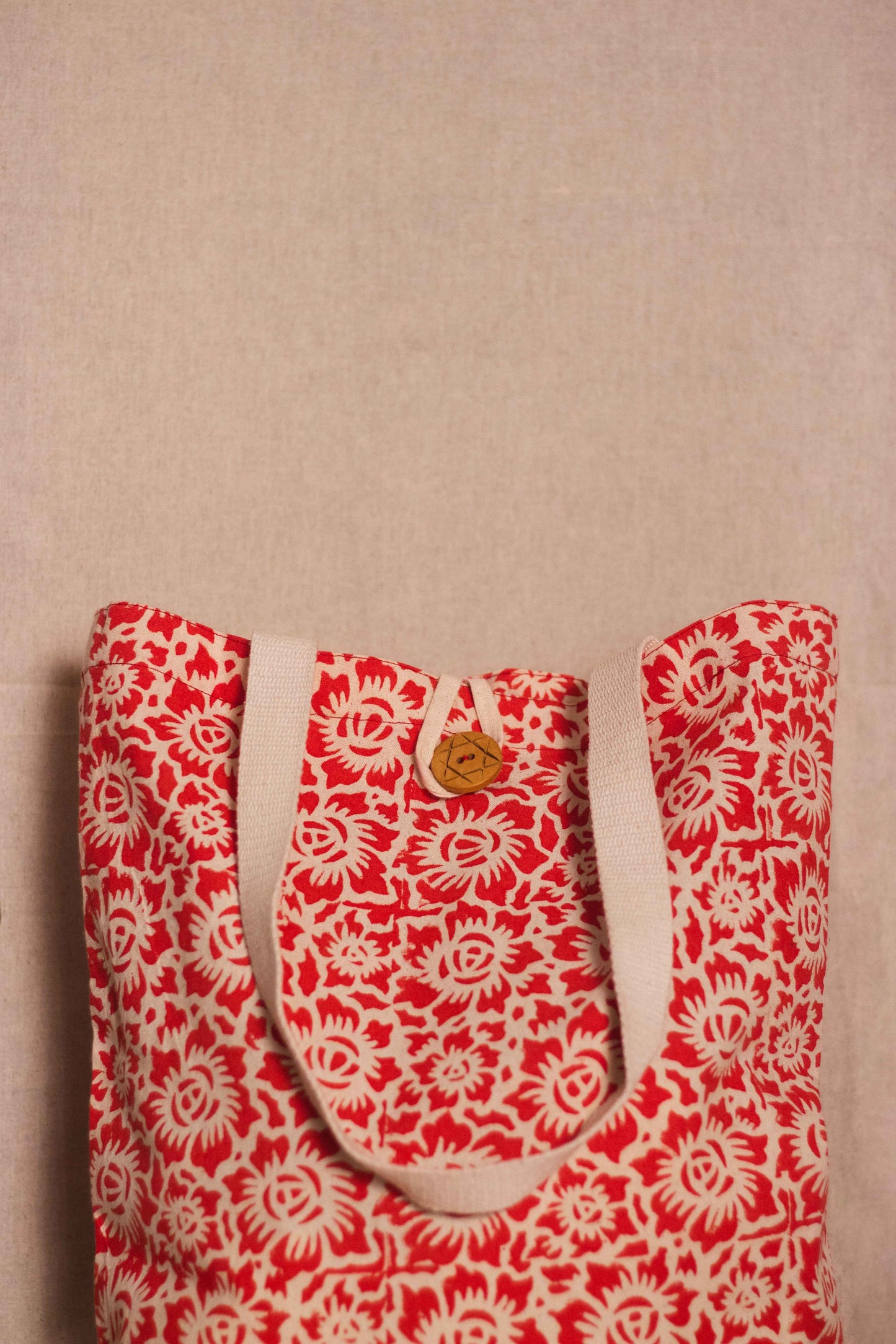 Cotton Shopping Tote Bag · Floral Fun Red