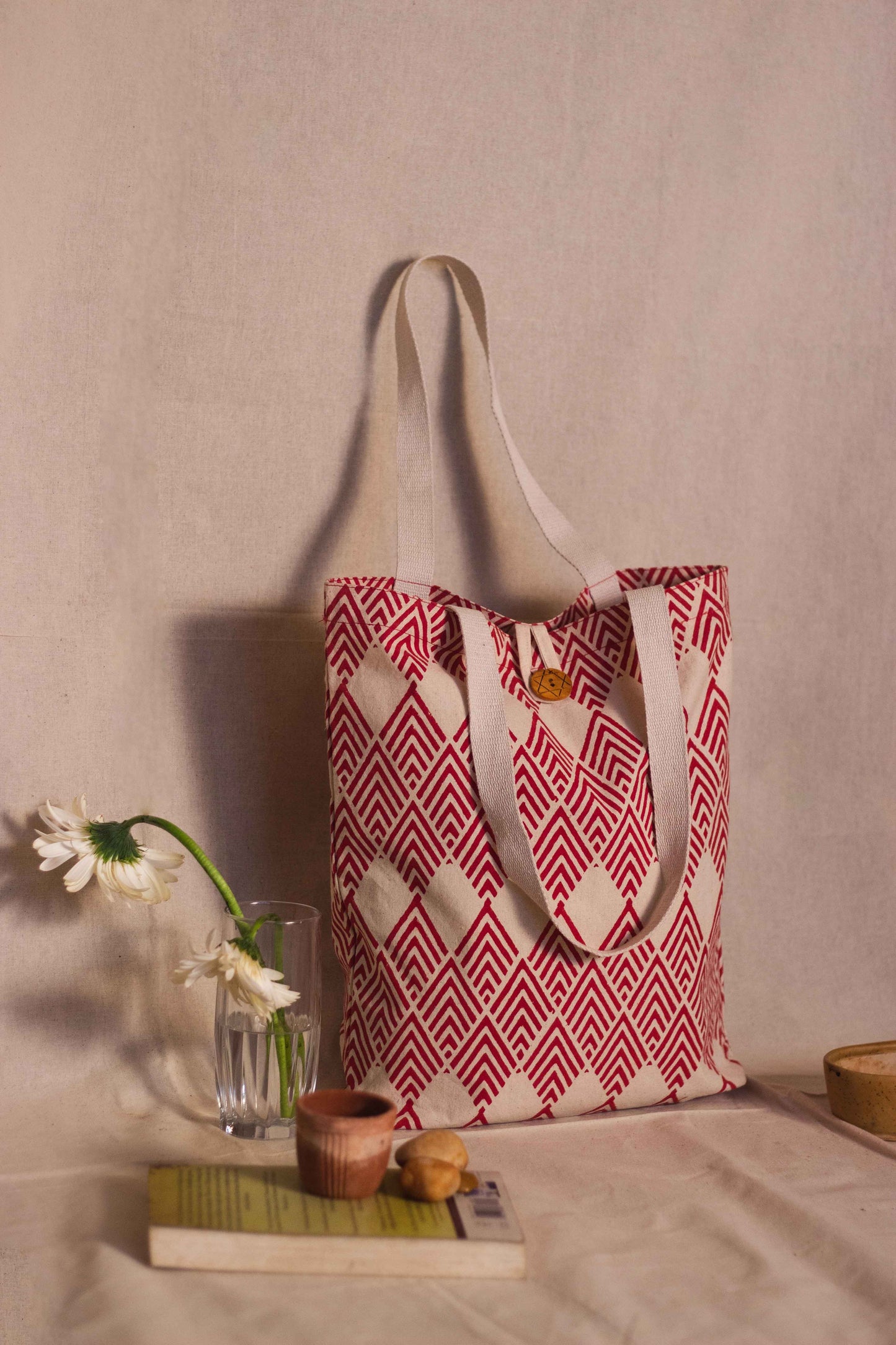 Cotton Shopping Tote Bag · Geometric Red