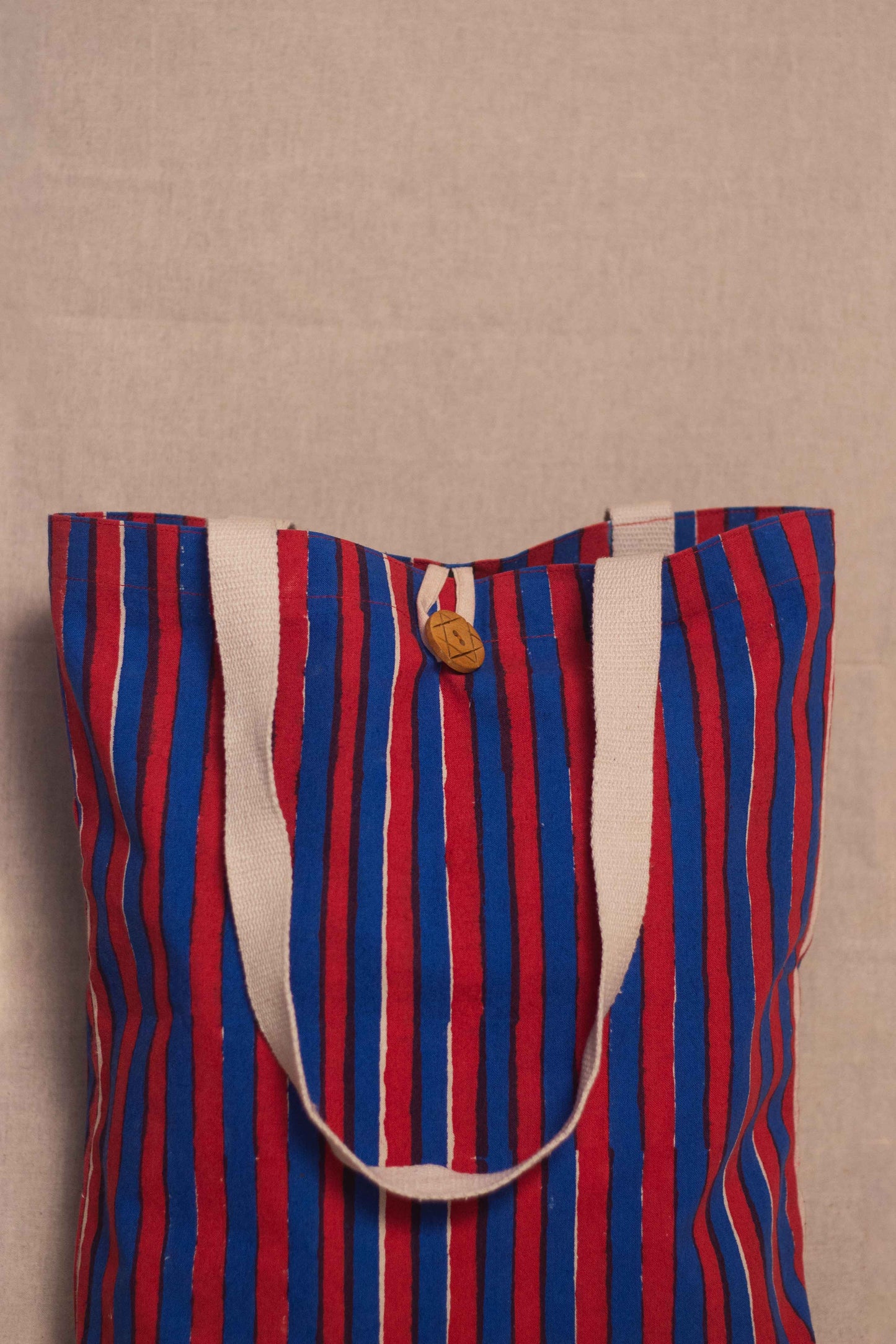Cotton Shopping Tote Bag · Striped Red and Blue