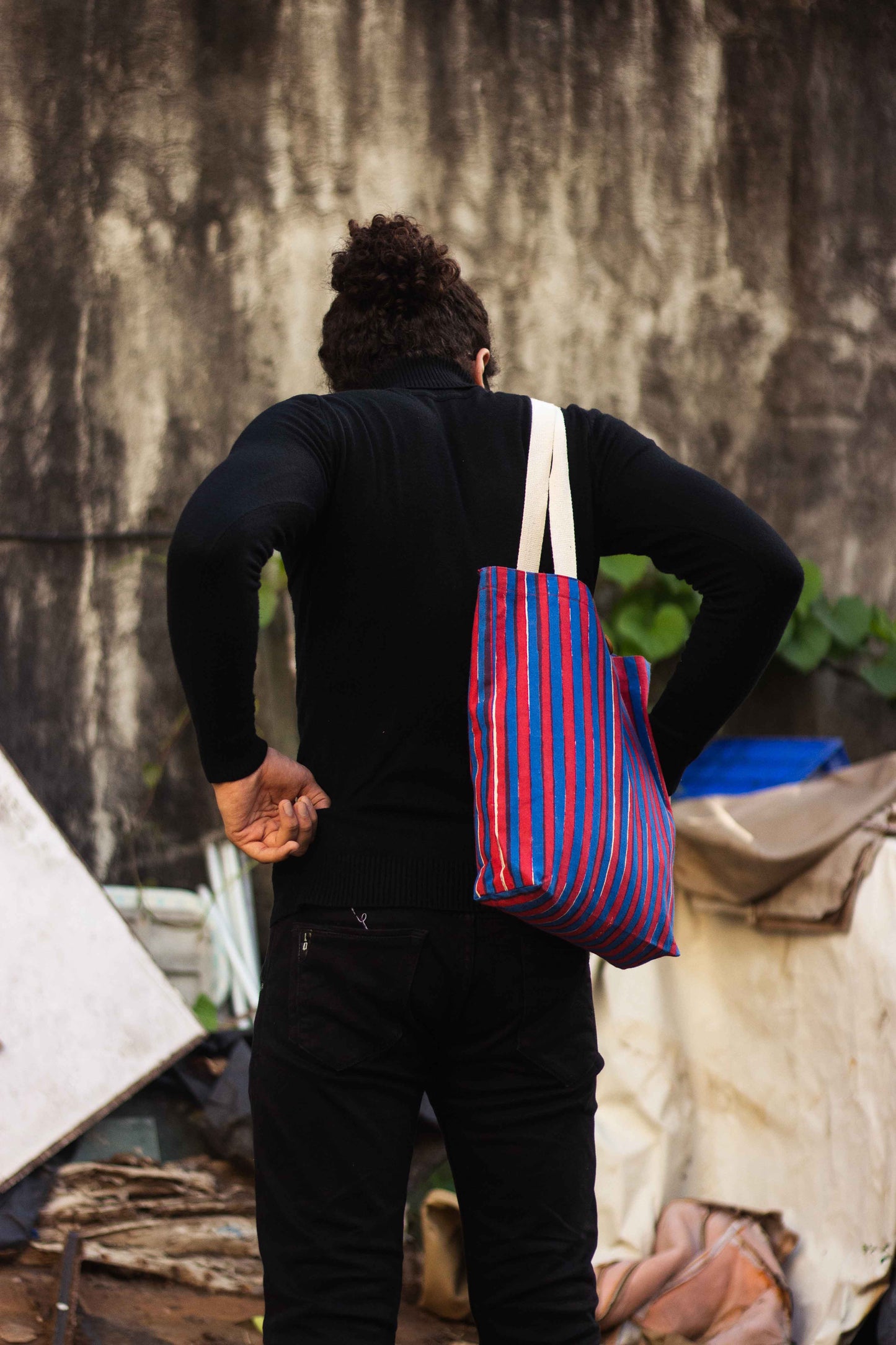 Cotton Shopping Tote Bag · Striped Red and Blue