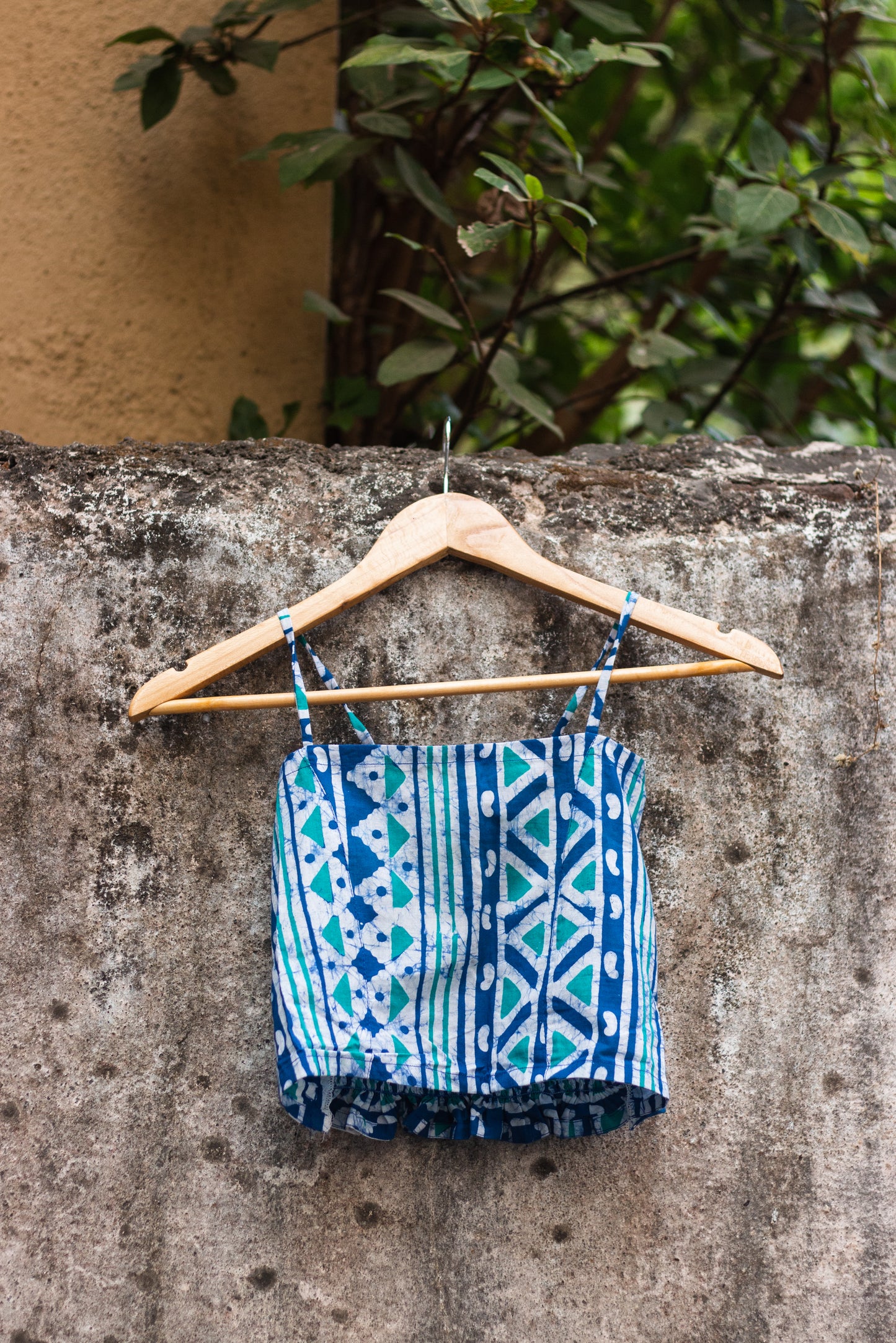 Cotton Crop Top In Batik Print Aztec Print