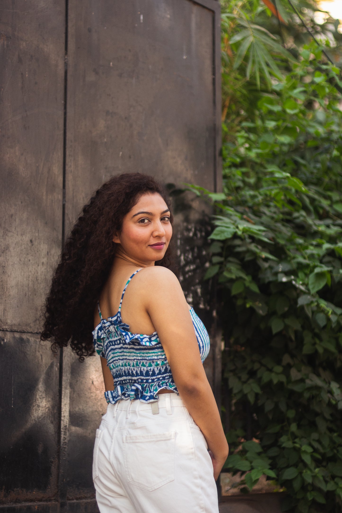 Cotton Crop Top In Batik Print Aztec Print