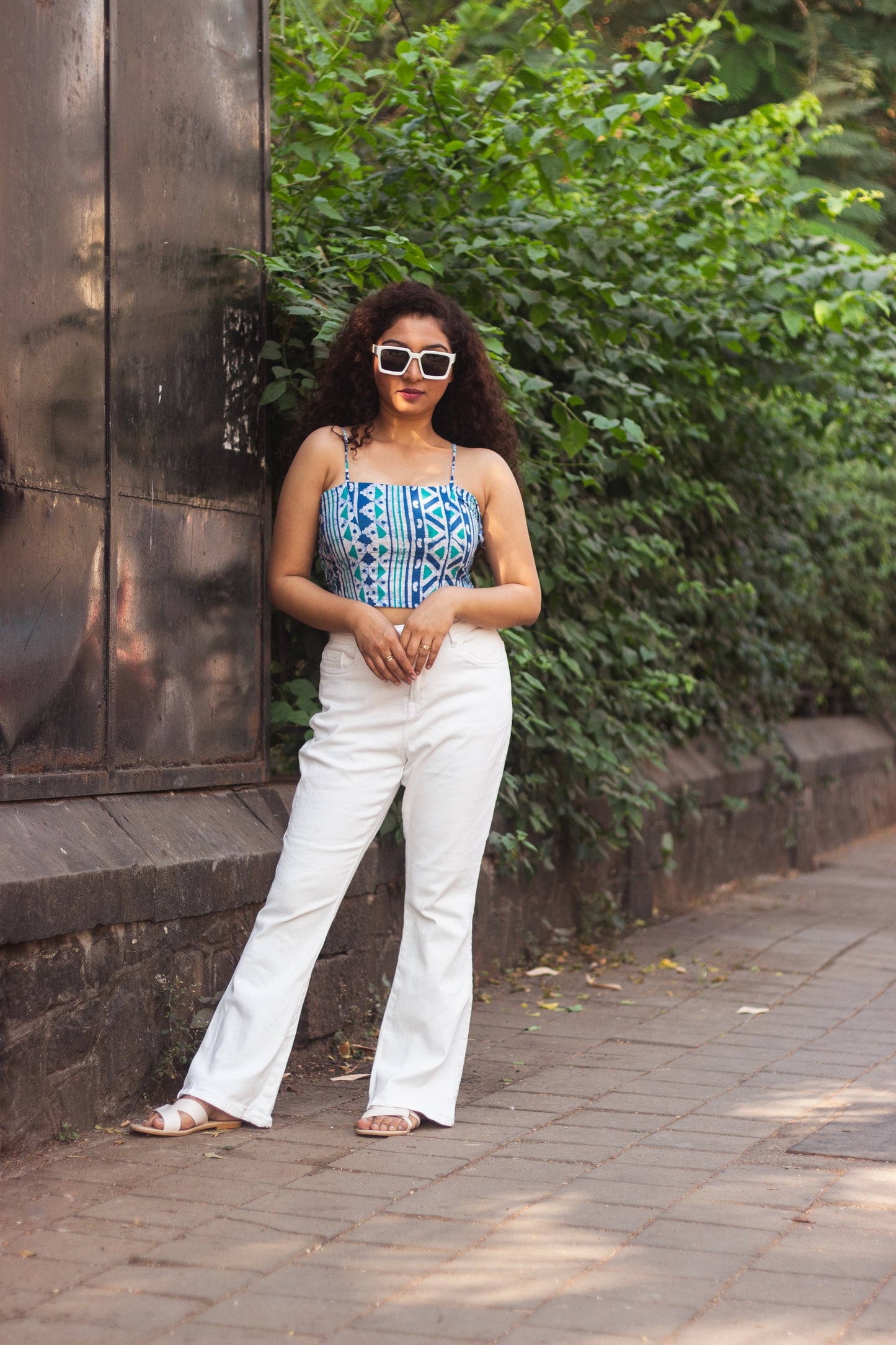 Cotton Crop Top In Batik Print Aztec Print