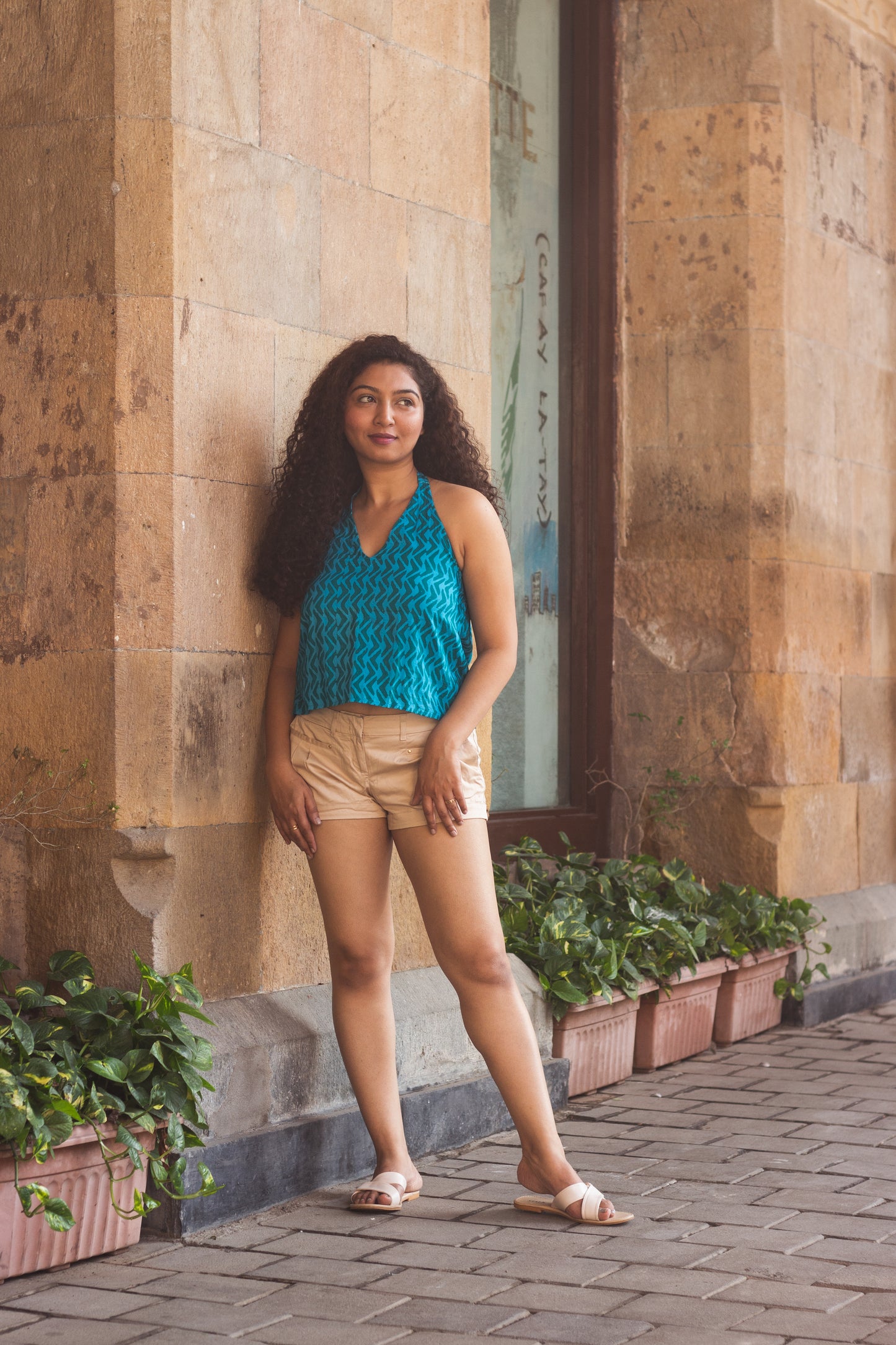 Cotton Crop Top In Batik Print Boomerang Blue