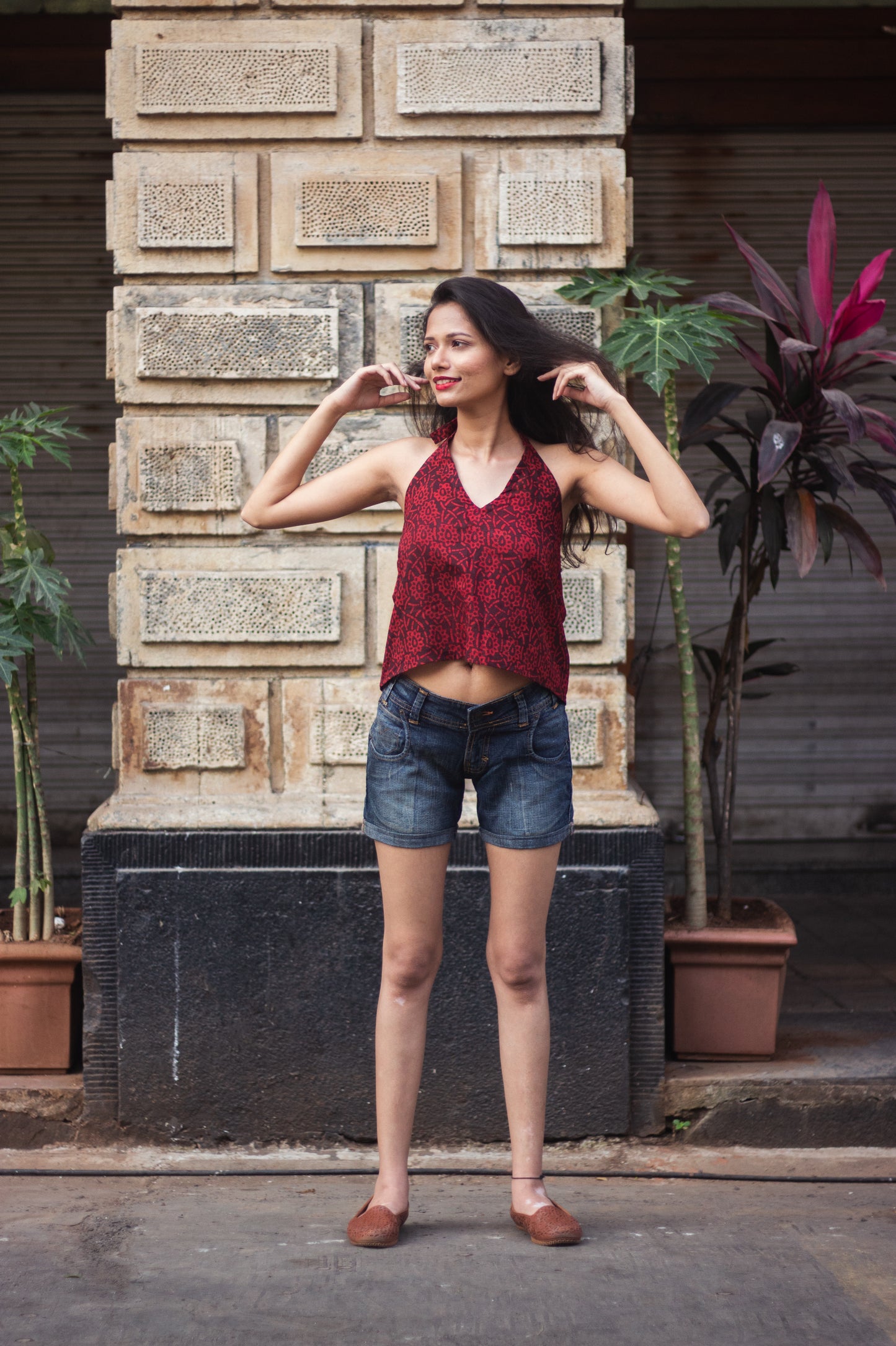 Cotton Crop Top In Batik Print Chic Florals