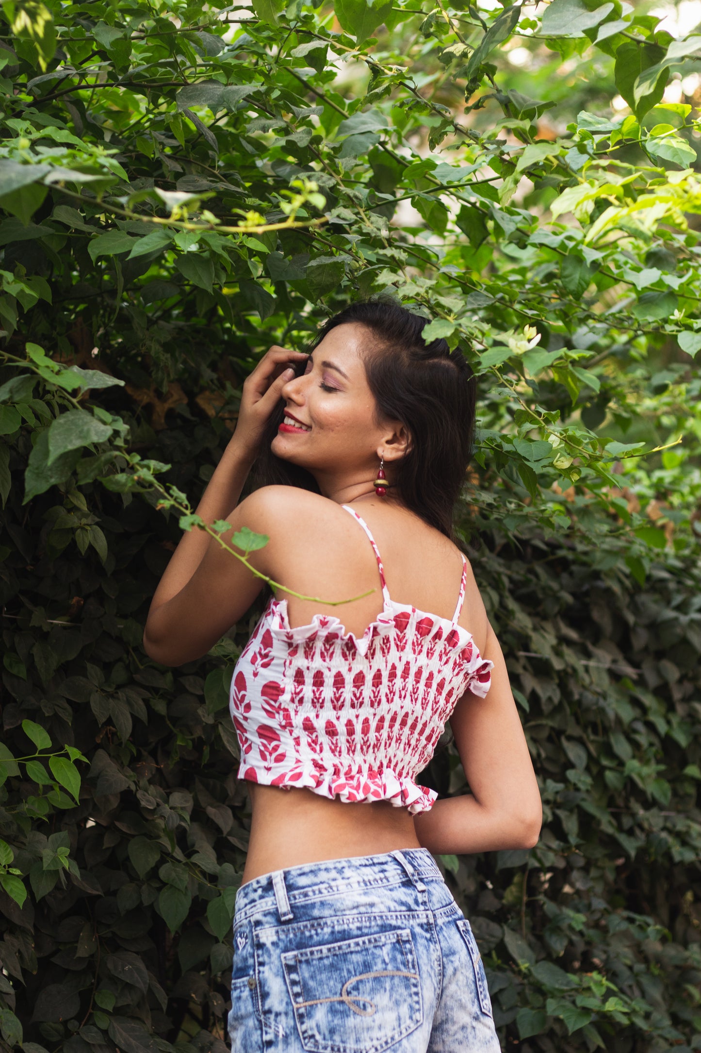 Cotton Crop Top In Screen Print Floral Butta