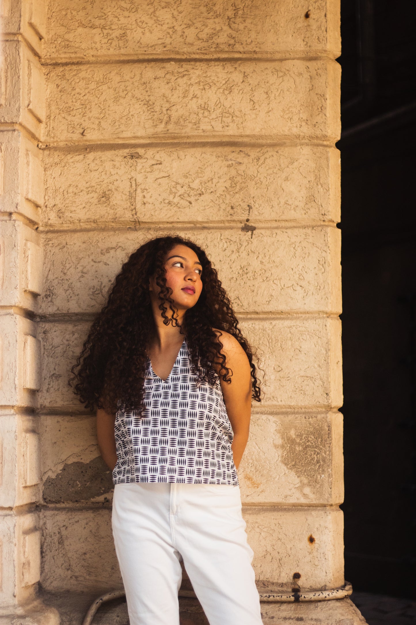 Cotton Crop Top In Batik Print Aztec Print