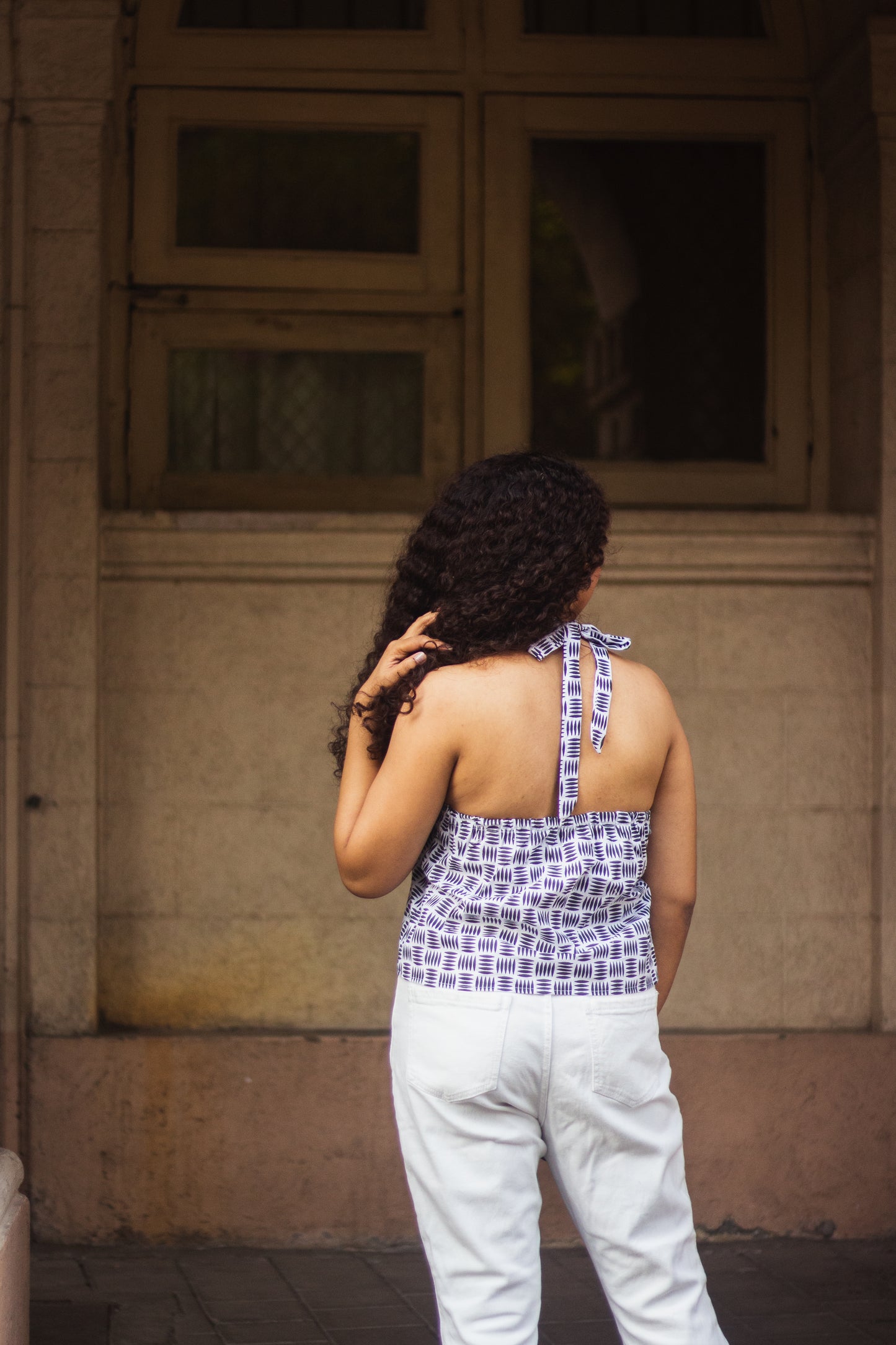 Cotton Crop Top In Batik Print Aztec Print