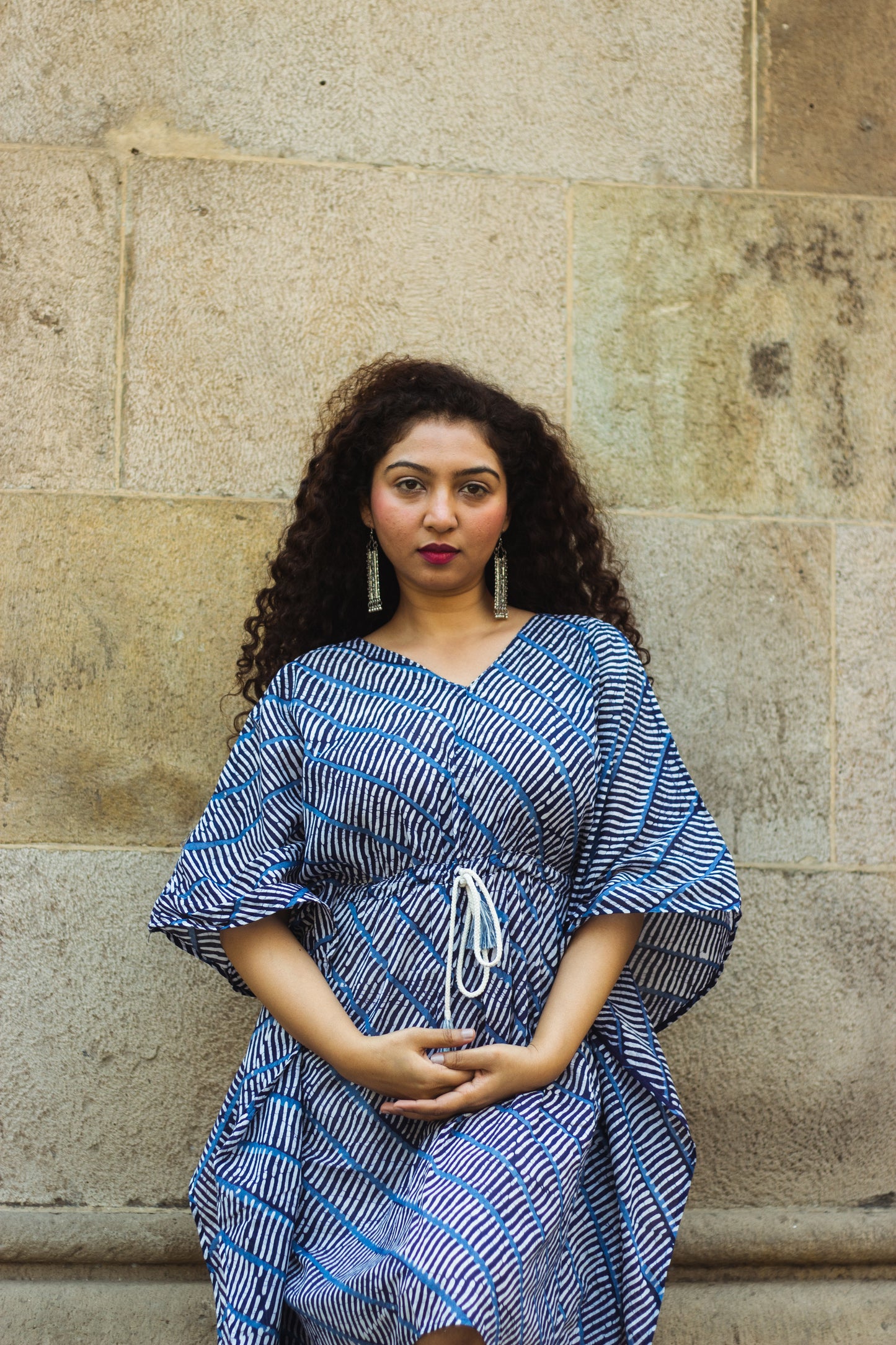 Cotton Mul Batik Kaftan Tunic Dress · Blue Leheriya