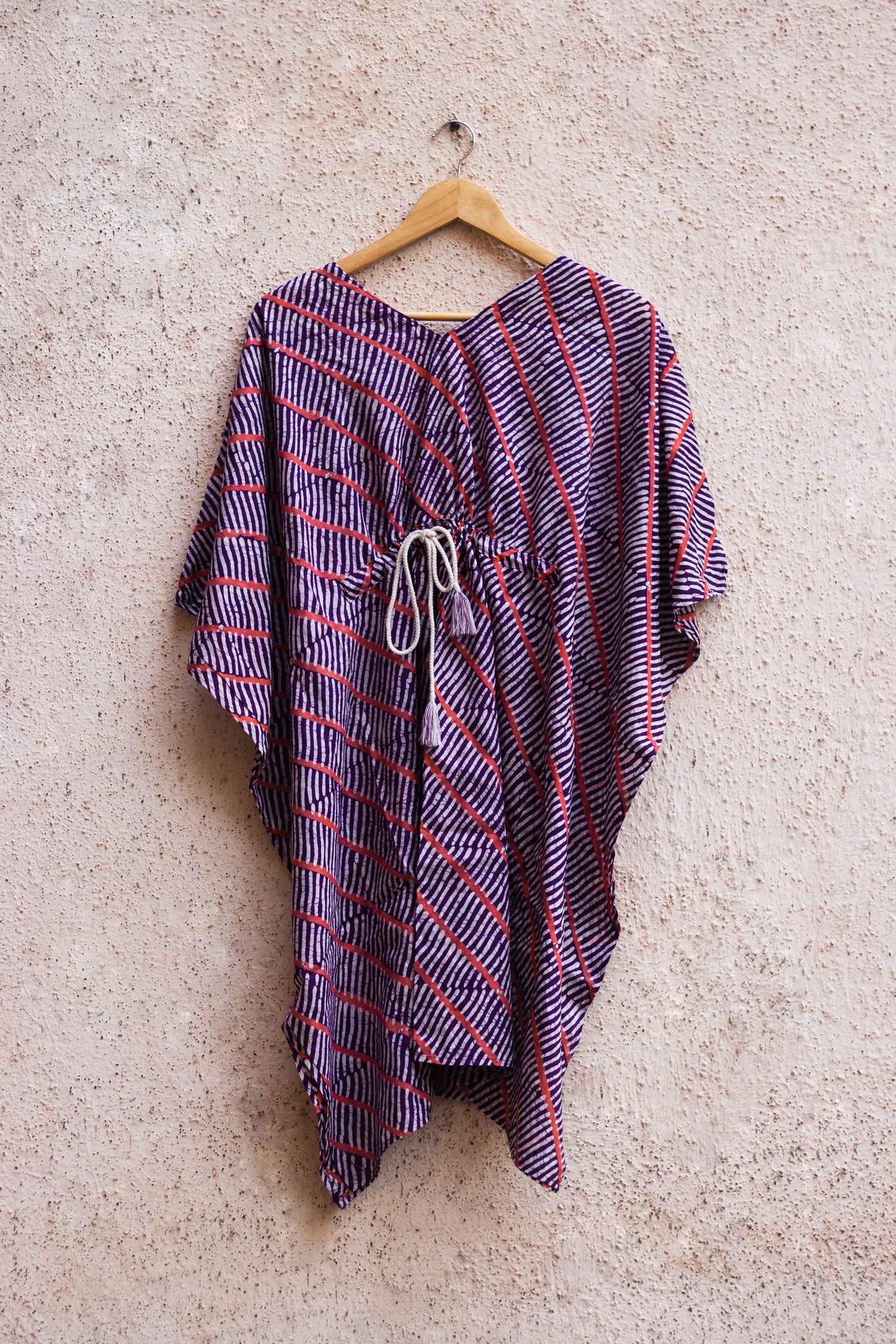 Cotton Mul Batik Kaftan Tunic Dress · Purple Leheriya