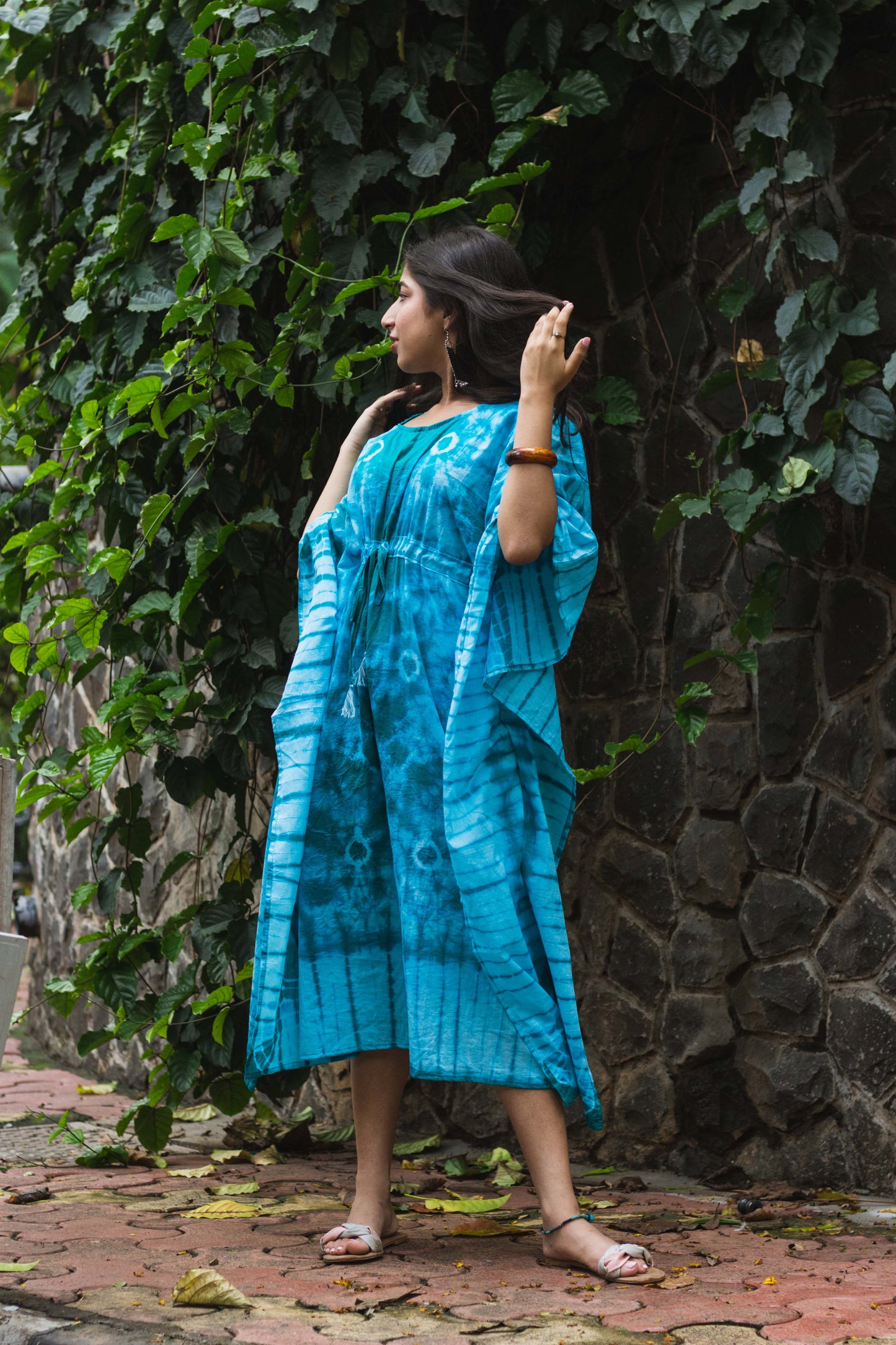 Cotton Mulmul Tie Dye Kaftan Dress · Minty Emerald