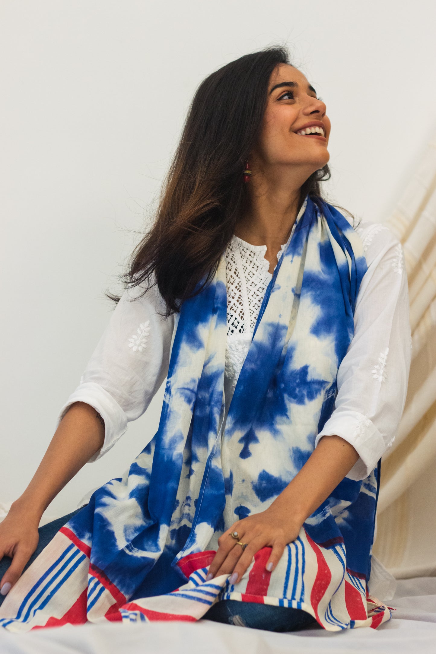 Cotton Voile Tie Dye Stole · Dark Blue Skies