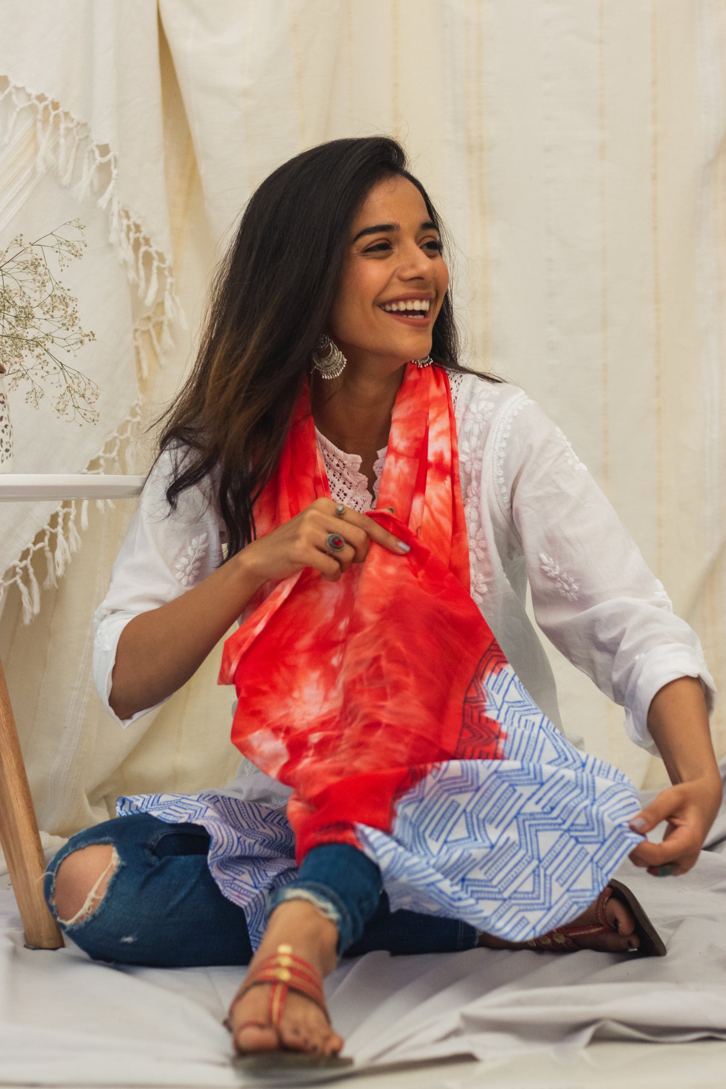 Cotton Voile Tie Dye Stole · Ruby Splash