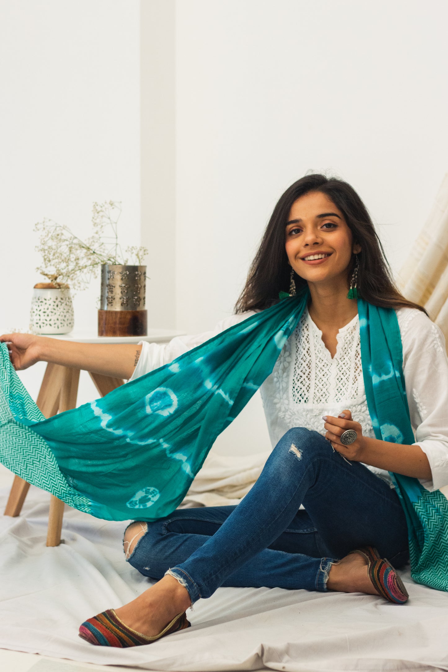 Cotton Voile Tie Dye Stole · Shades Of Emerald