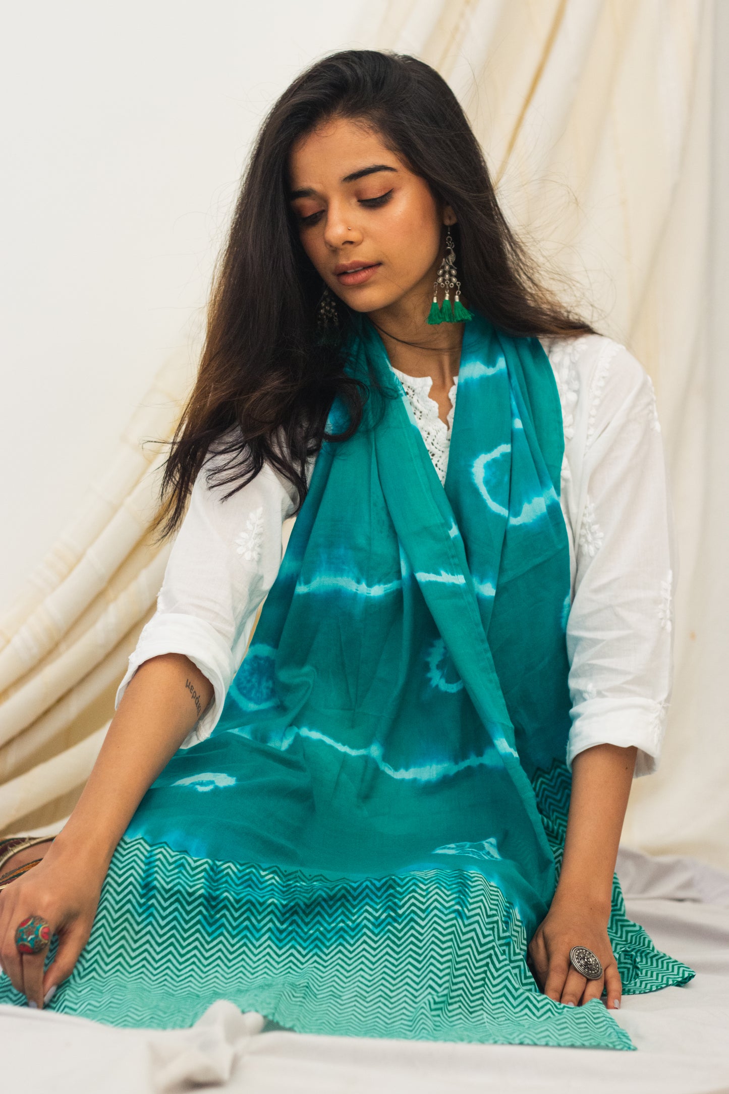 Cotton Voile Tie Dye Stole · Shades Of Emerald
