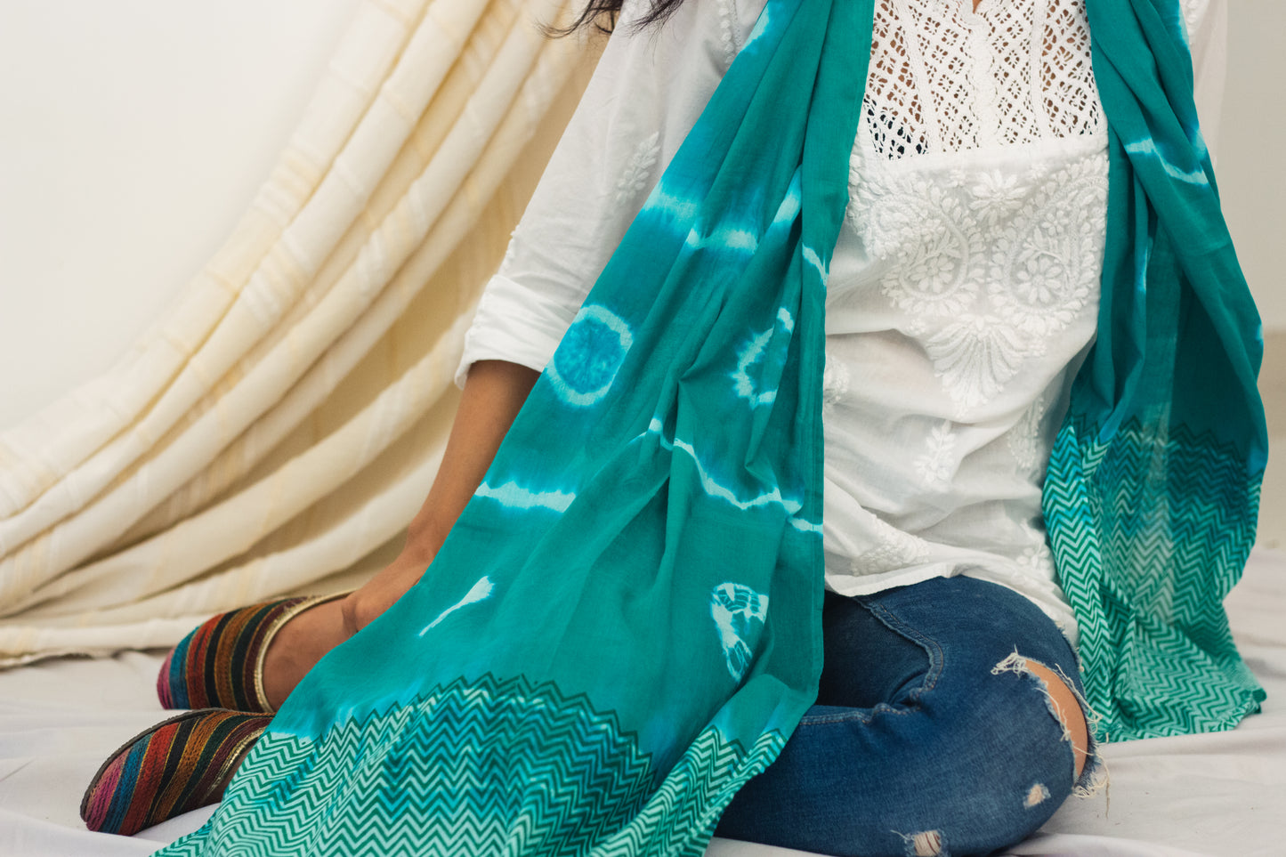 Cotton Voile Tie Dye Stole · Shades Of Emerald