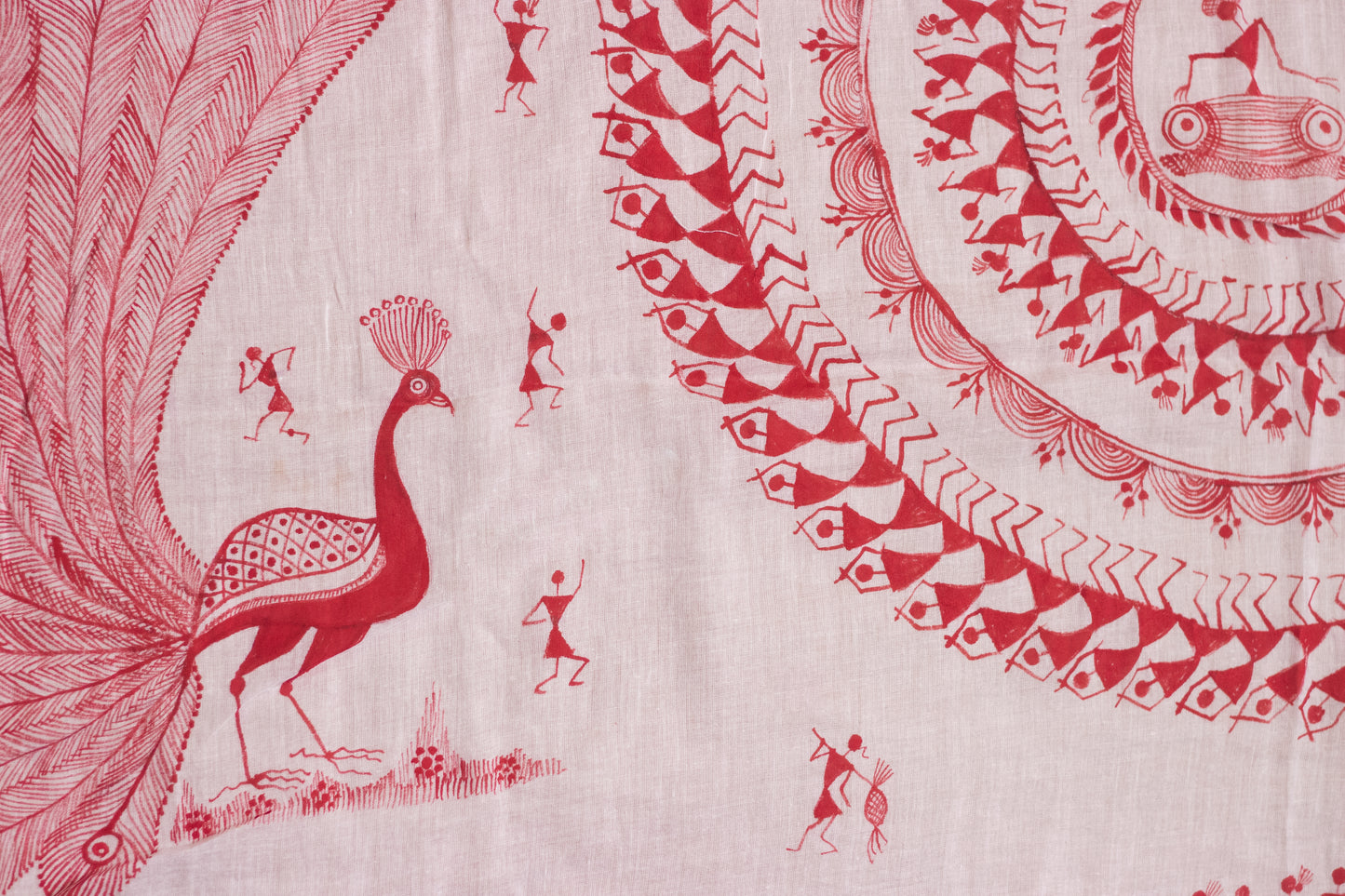 Exclusive Tie Dye Cotton Mul Saree With Handpainted Warli Art (Peacock)