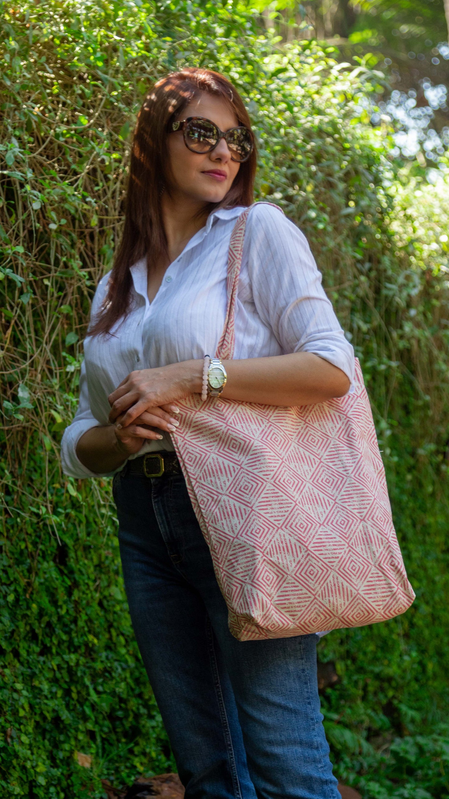 Diamond Peach Cotton Shopping Tote Bag