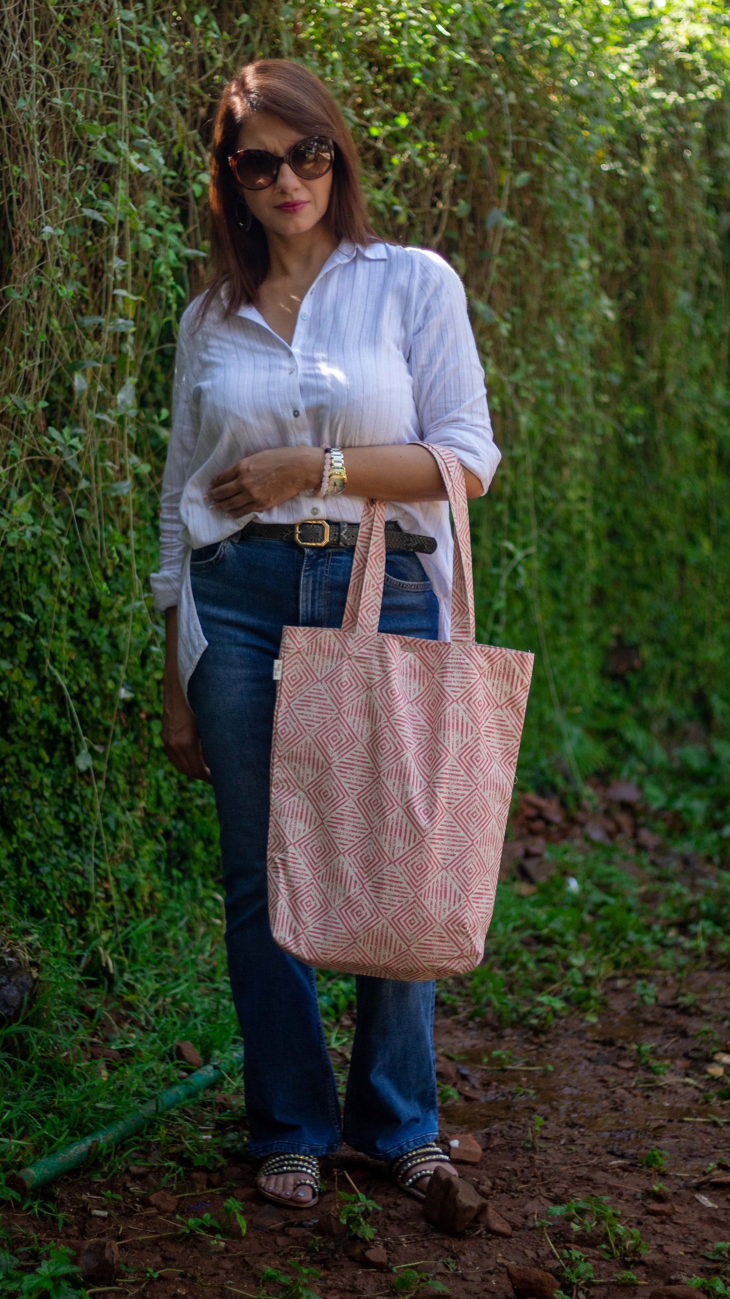Diamond Peach Cotton Shopping Tote Bag
