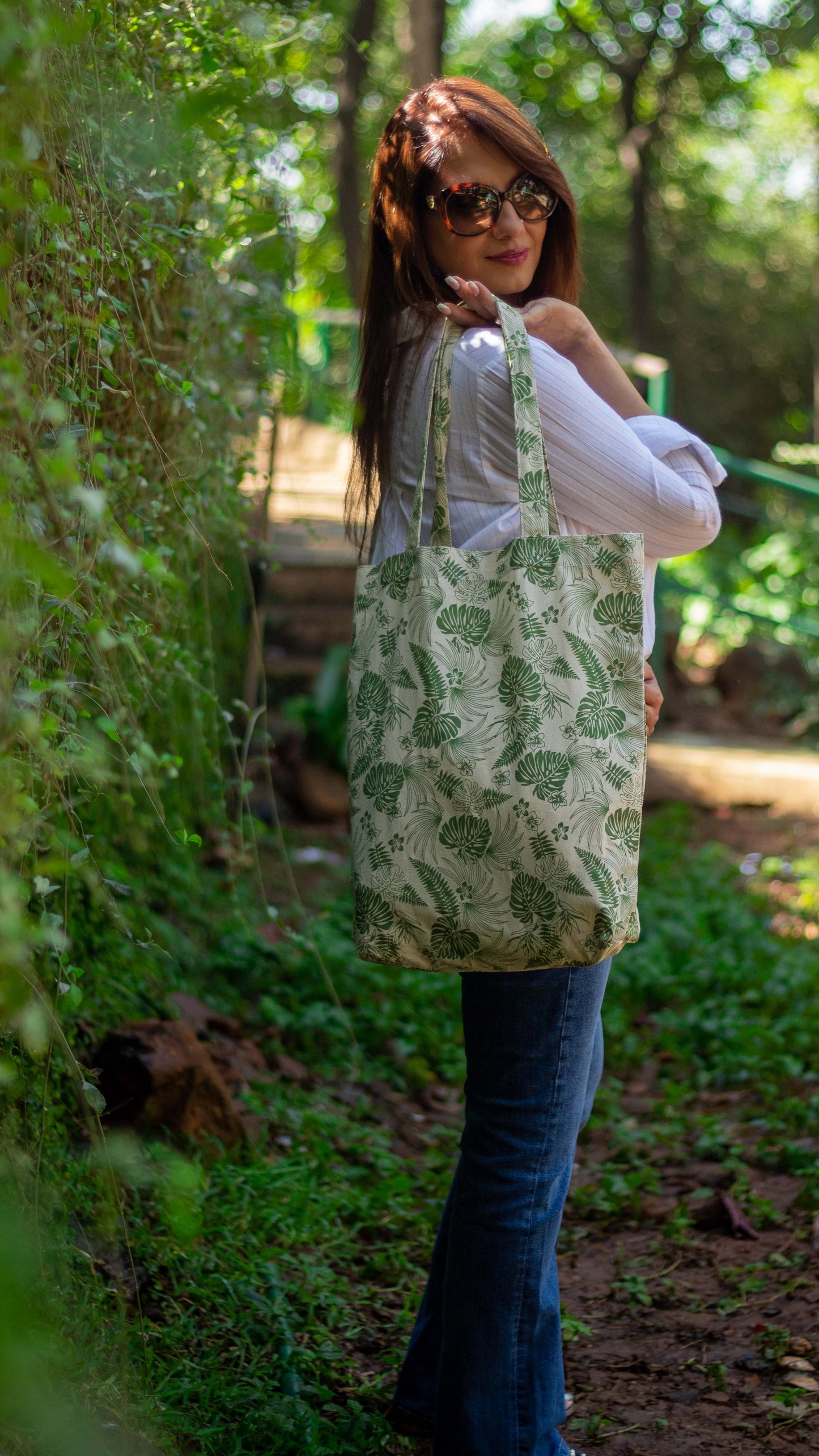Forest Green Cotton Shopping Tote Bag