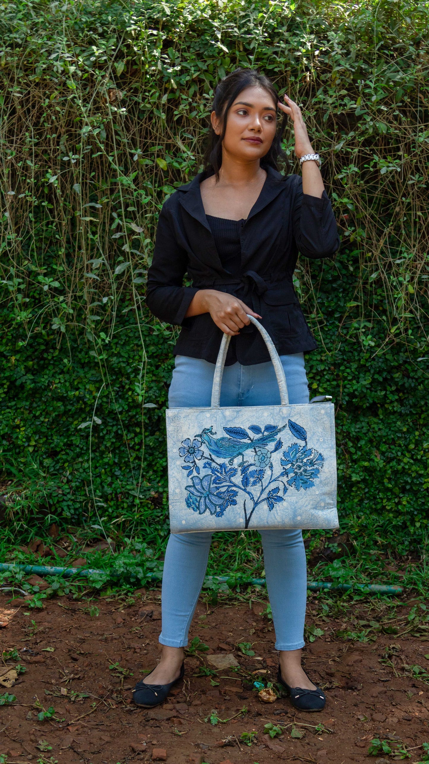 Canvas Cotton Box Tote Bag Tree of Life • Blue