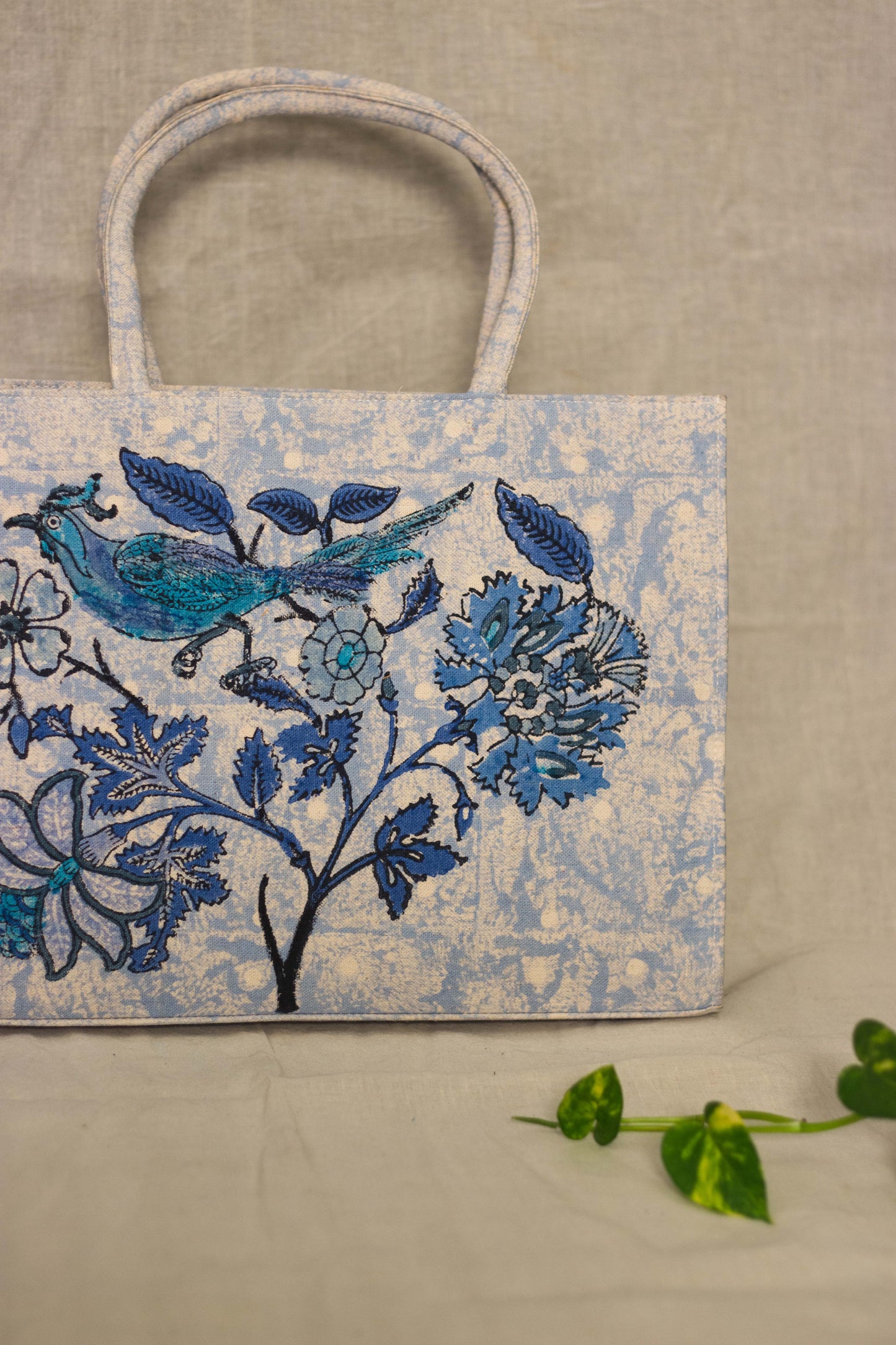 Canvas Cotton Box Tote Bag Tree of Life • Blue