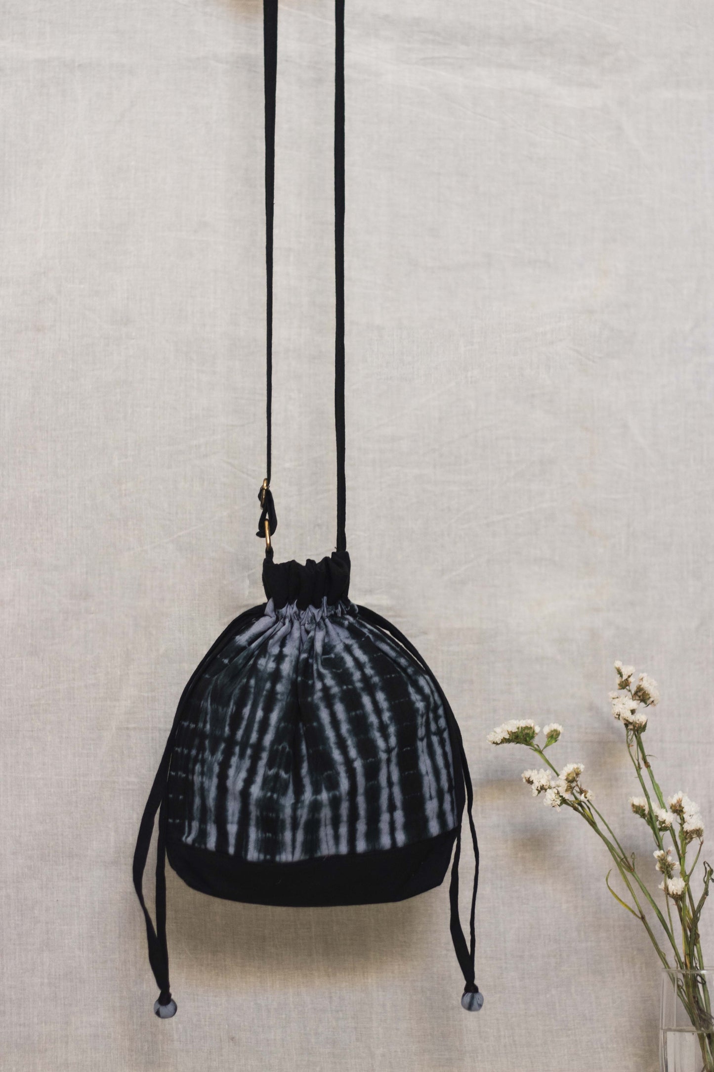 Cotton Drawstring Sling Bag • Whispy Grey