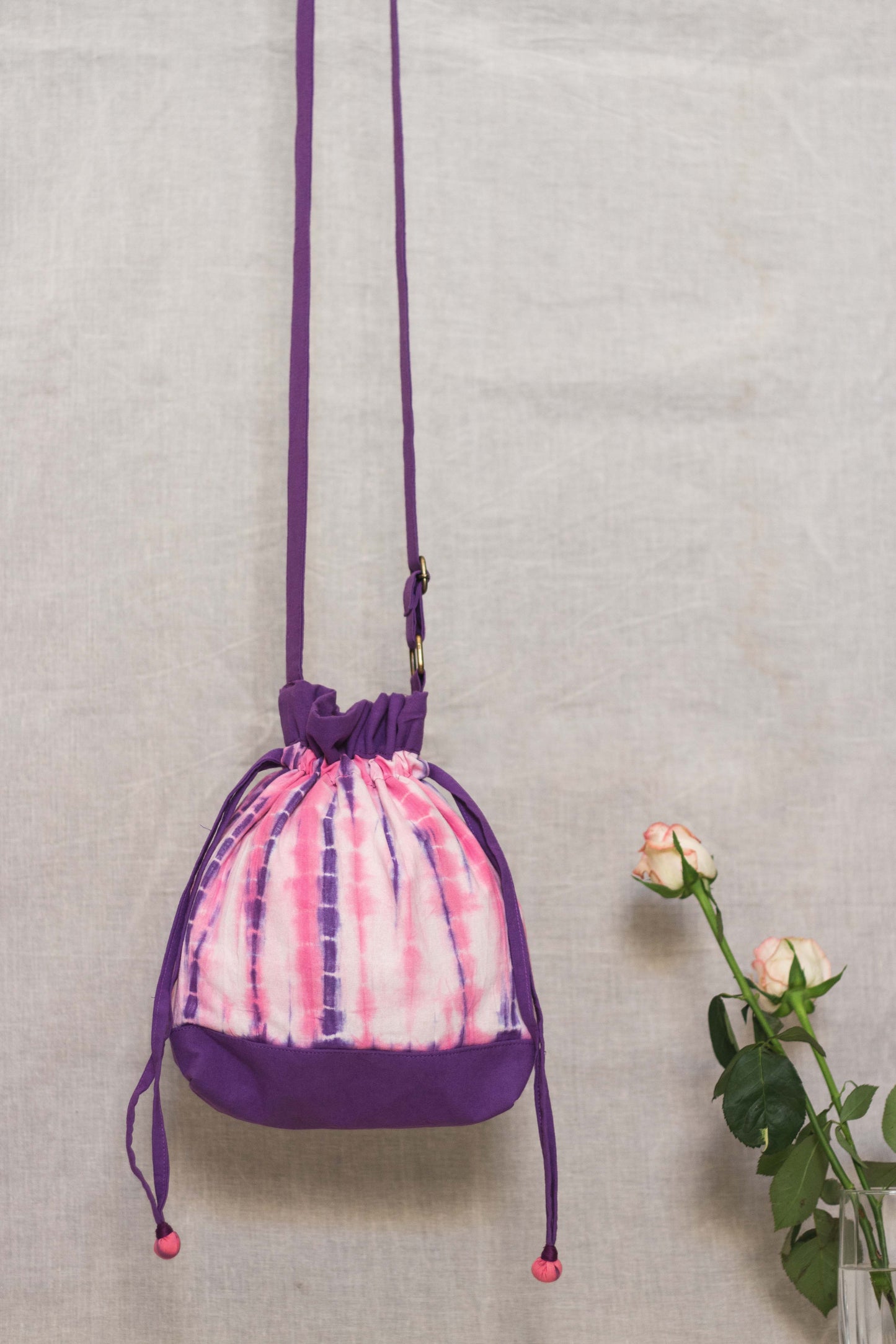 Cotton Drawstring Sling Bag • Bubble Gum