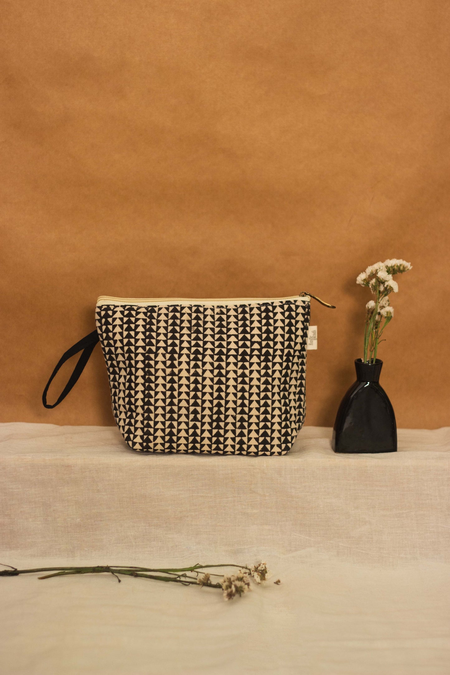 Cotton Pouch •  Black and Off White • Geometric Print