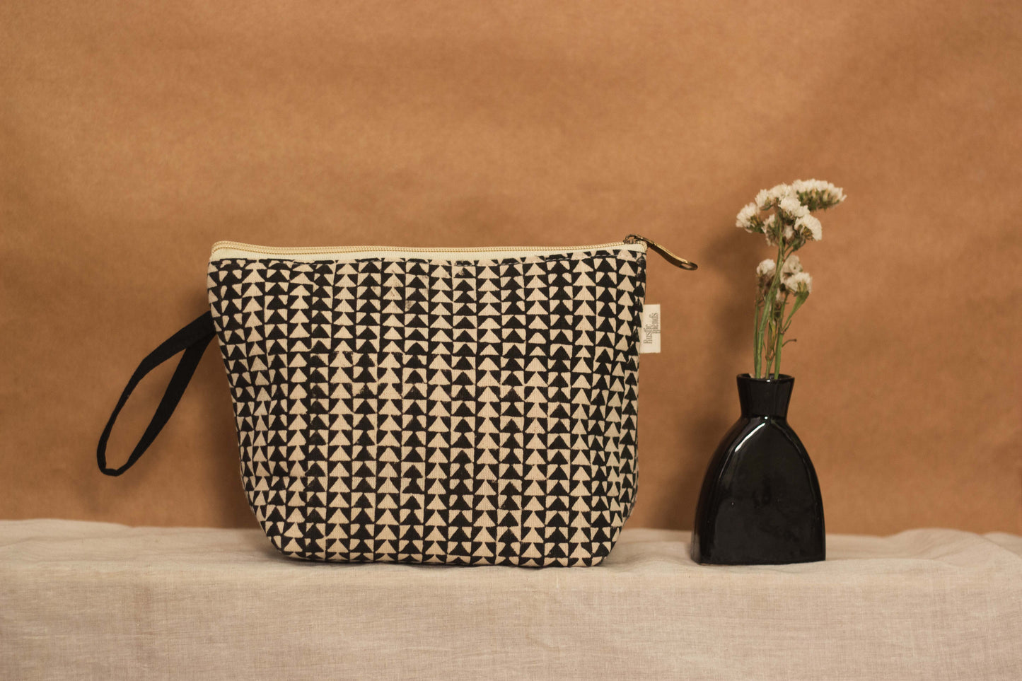 Cotton Pouch •  Black and Off White • Geometric Print