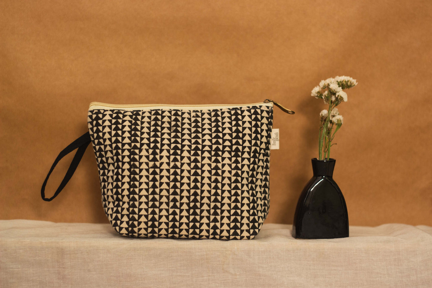 Cotton Pouch •  Black and Off White • Geometric Print