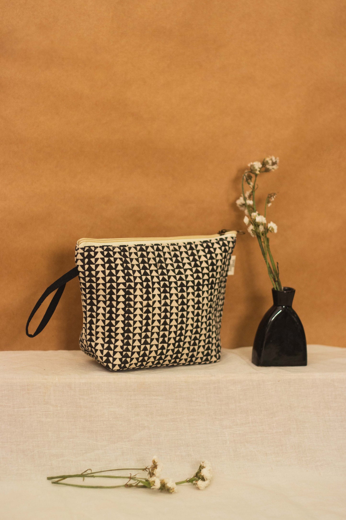 Cotton Pouch •  Black and Off White • Geometric Print