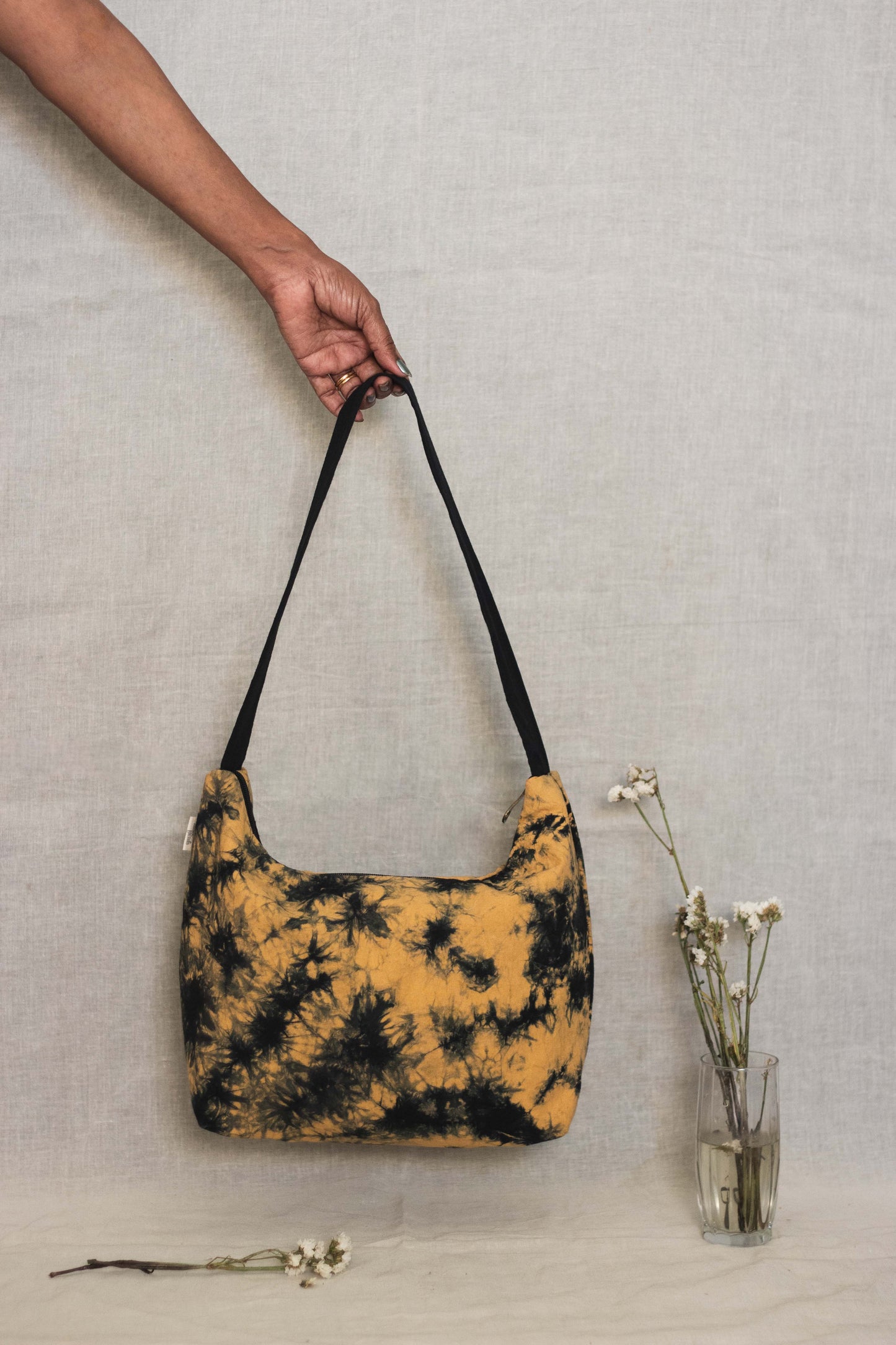 Cotton Hobo Bag • Black Splash