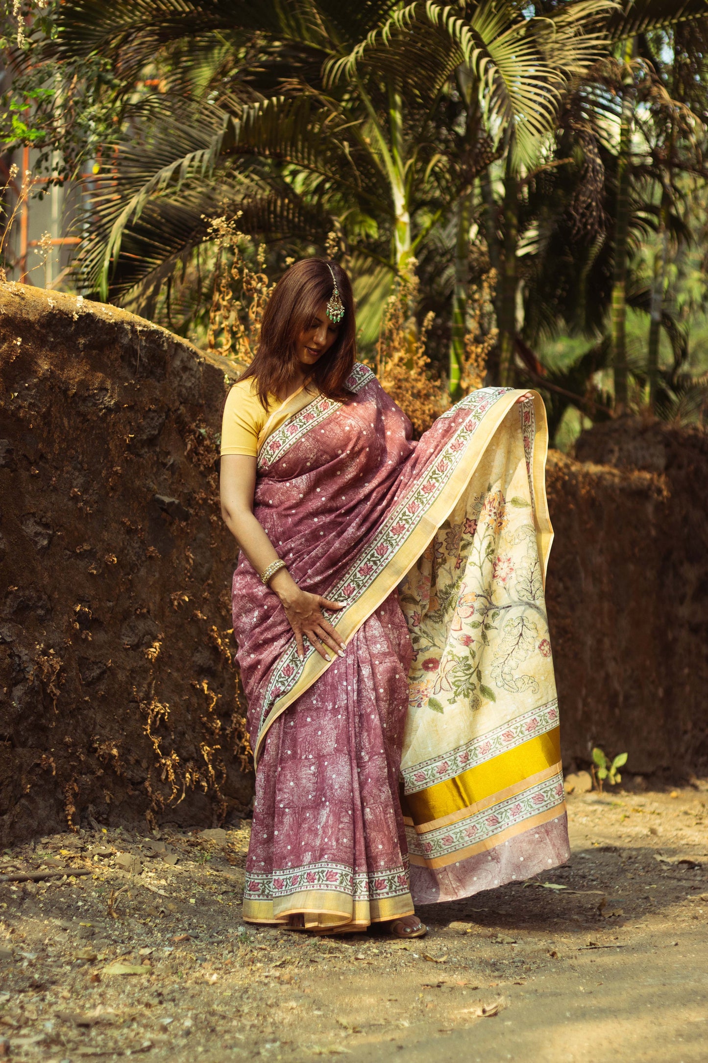 Cotton Kasavu Saree,Tree of Life Design • Wine⁸