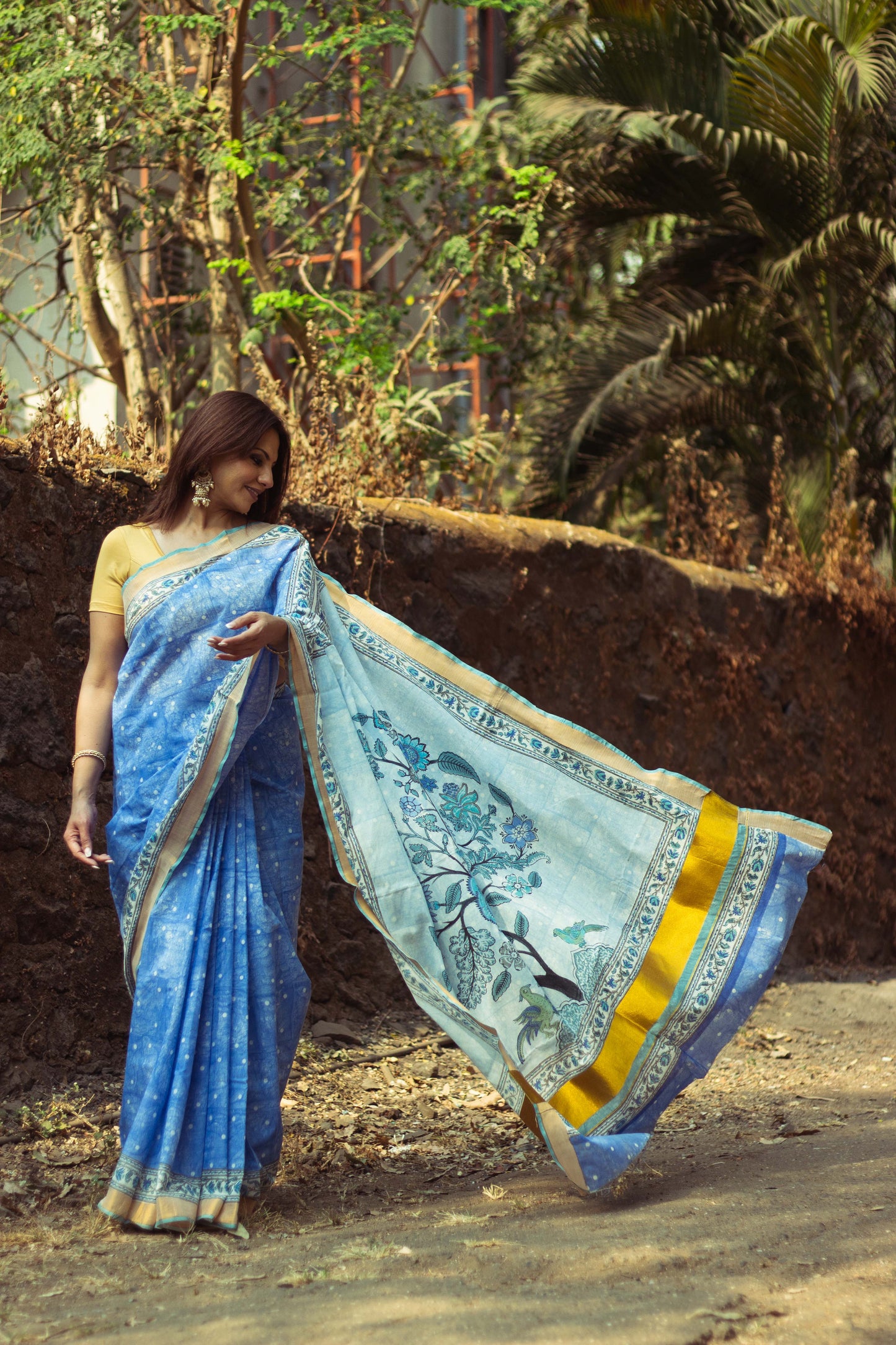 Cotton Kasavu Saree,Tree of Life Design • Blue
