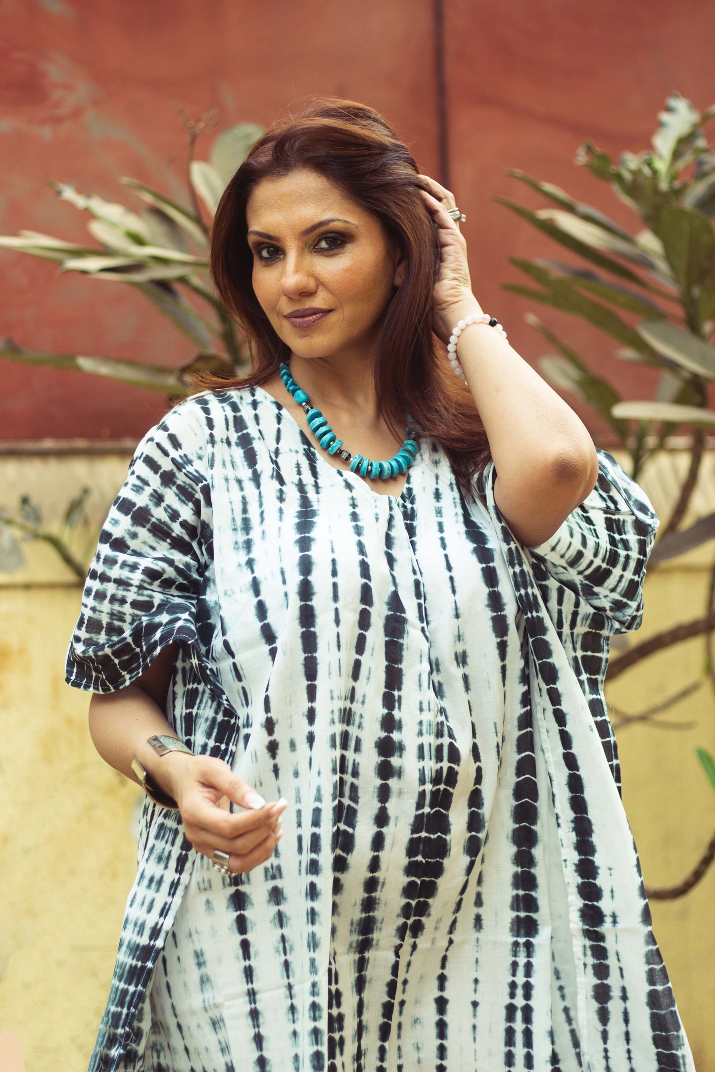 Tie-Dyed Cotton Mul Kaftan Tunic/ Dress · Zebra