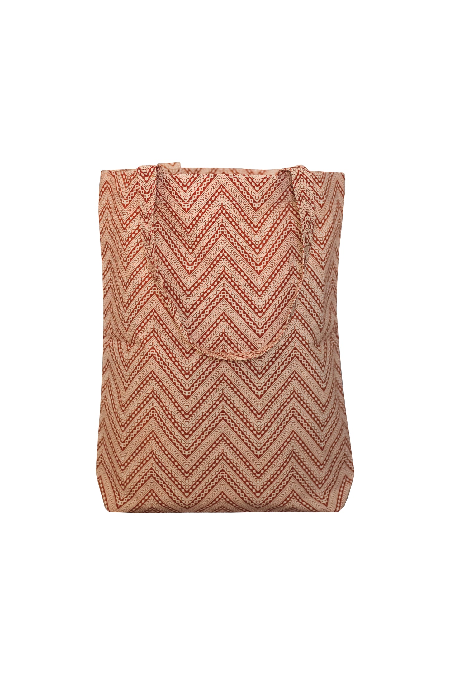 Chevron Rust Cotton Shopping Tote Bag