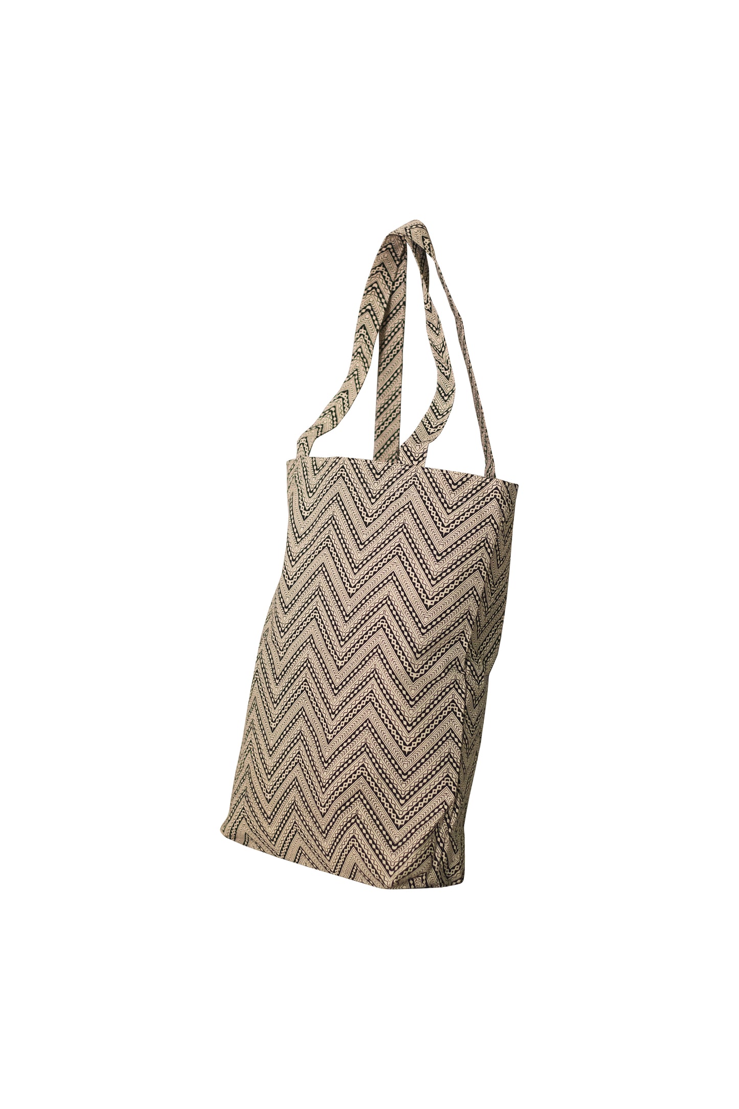 Chevron Black Cotton Shopping Tote Bag